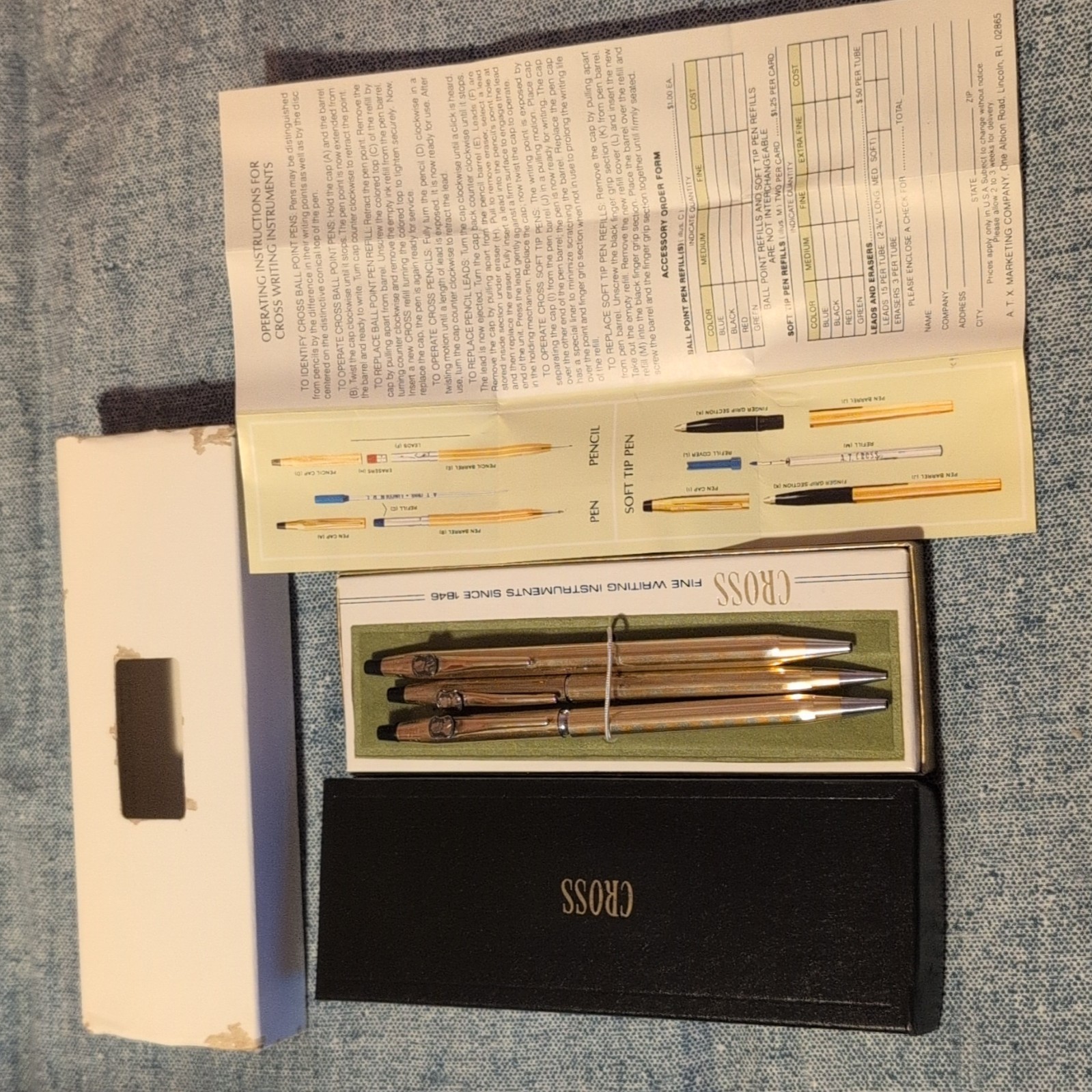Vintage Cross 1/20 14K Gold Filled Pen & Pencil Set w/Box & original sales flyer Vintage Cross 1/20 14K Gold Filled Pen & Pencil Set w/Box & original sales flyer