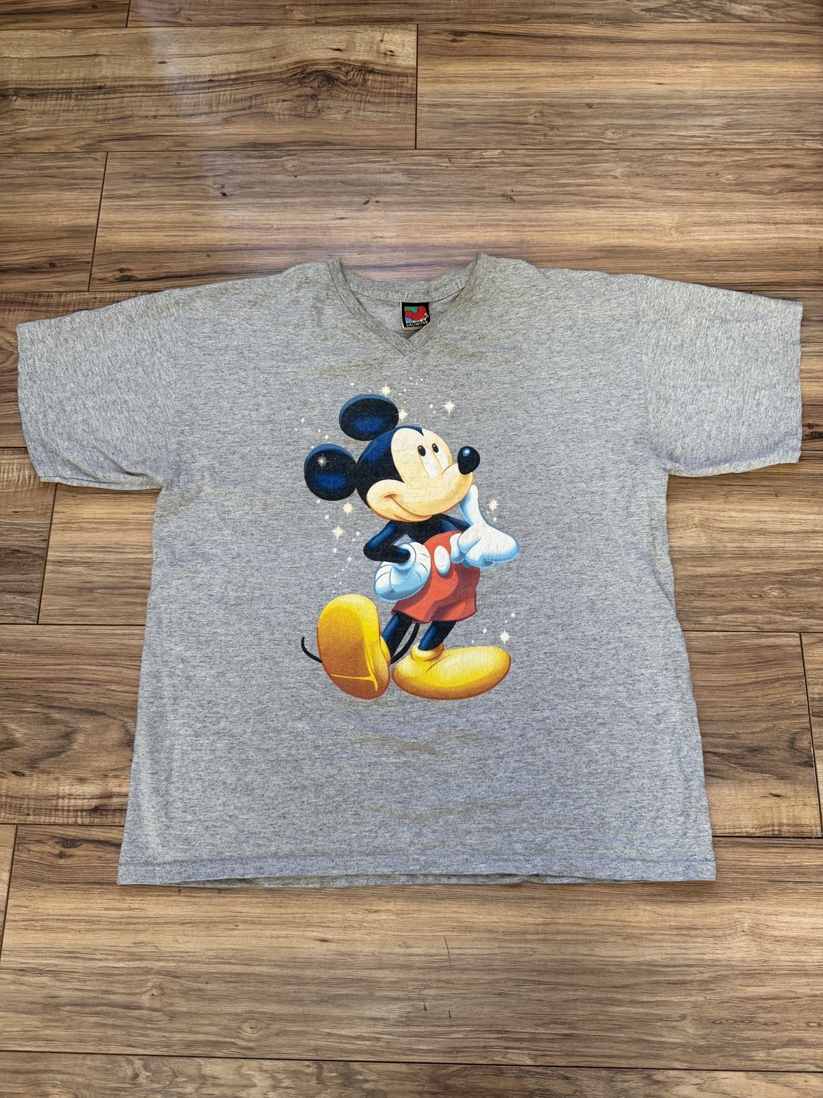 Vintage 90s Disney Mickey Mouse Unlimited Graphic T Shirt Gray V Neck L