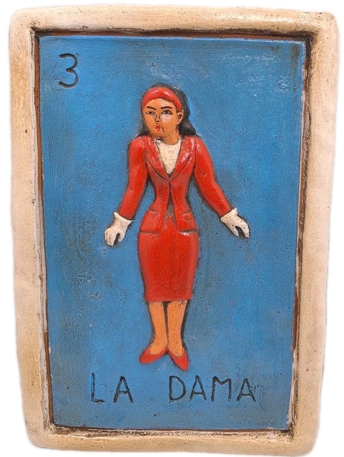 Mexican Artisan Handmade Loteria LA DAMA #3 Decorative Hanging Plaque 9.5 Mexican Artisan Handmade Loteria LA DAMA #3 Decorative Hanging Plaque 9.5
