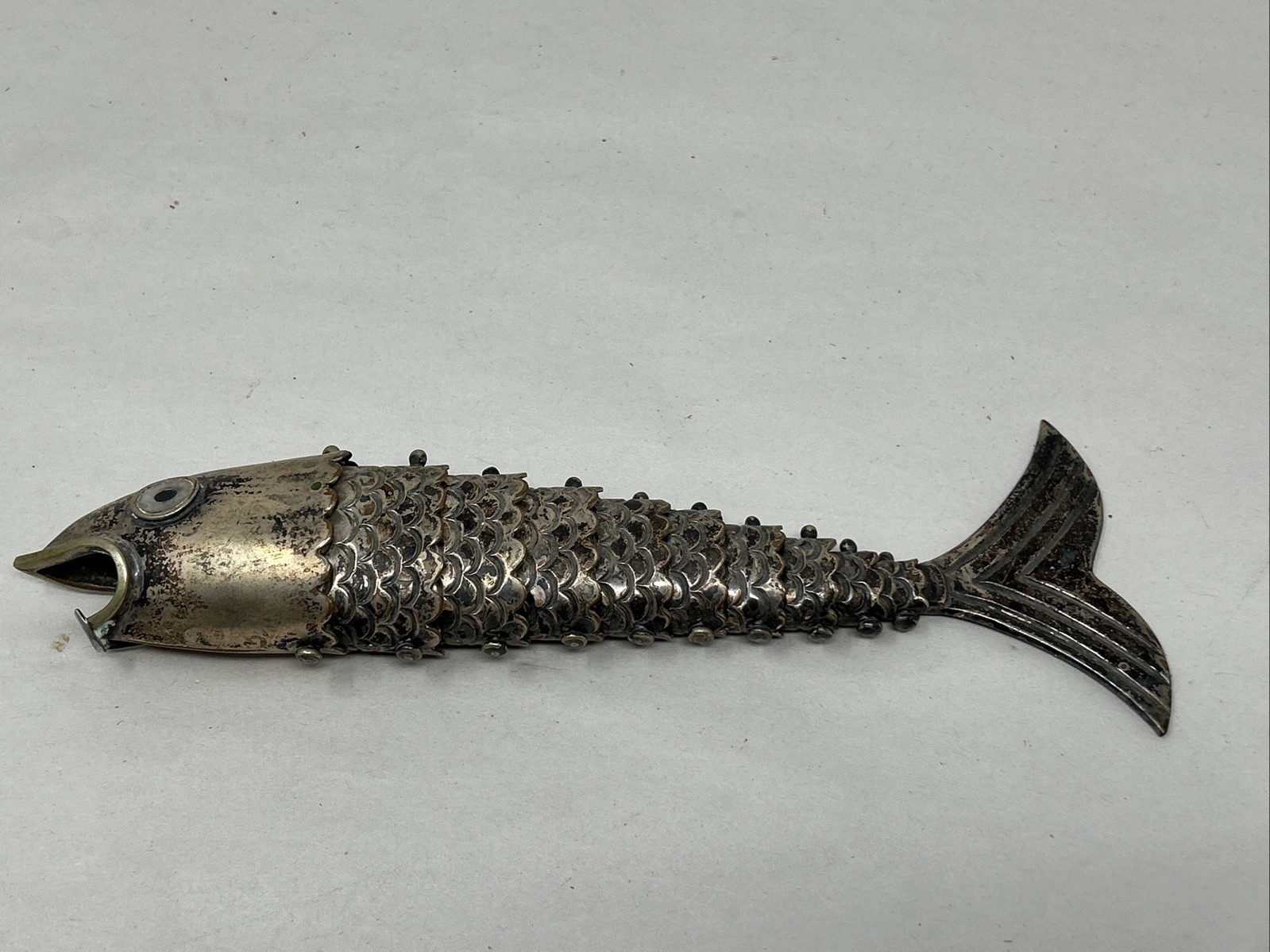 Los Castillo Taxco Articulated Fish Bottle Opener Silver Plated Mexico 8.5” VTG
