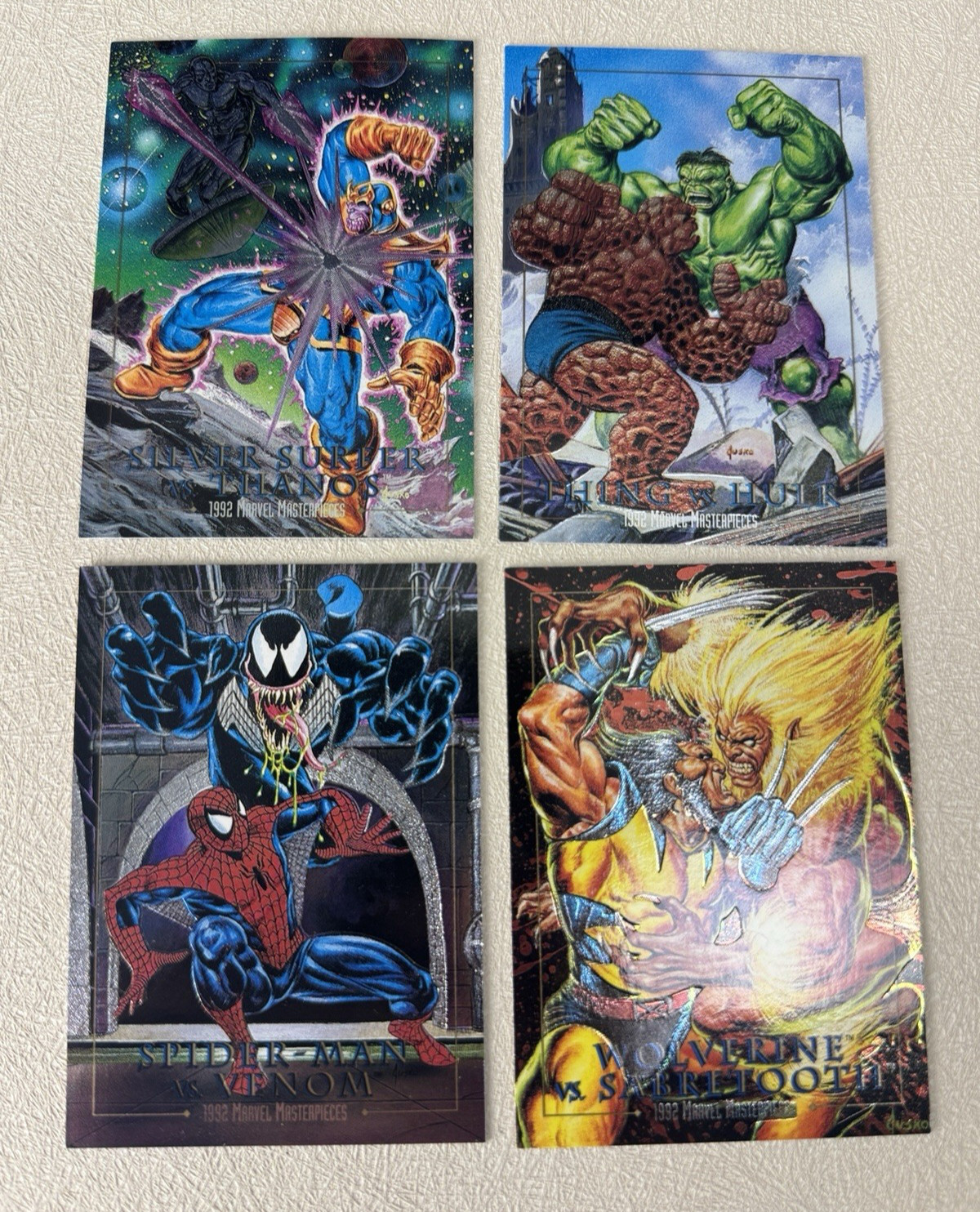 1992 Marvel Masterpieces Battle Spectra 4 Card Lot HULK SPIDER-MAN WOLVERINE+ 1992 Marvel Masterpieces Battle Spectra 4 Card Lot HULK SPIDER-MAN WOLVERINE+