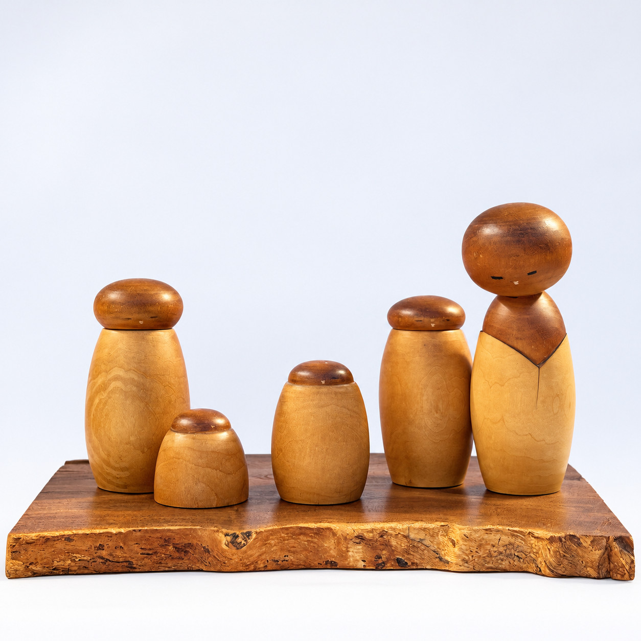 VERY RARE Masao Watanabe Yorokobi Joy 5 Piece Kokeshi Dolls 1965 Contest Entry