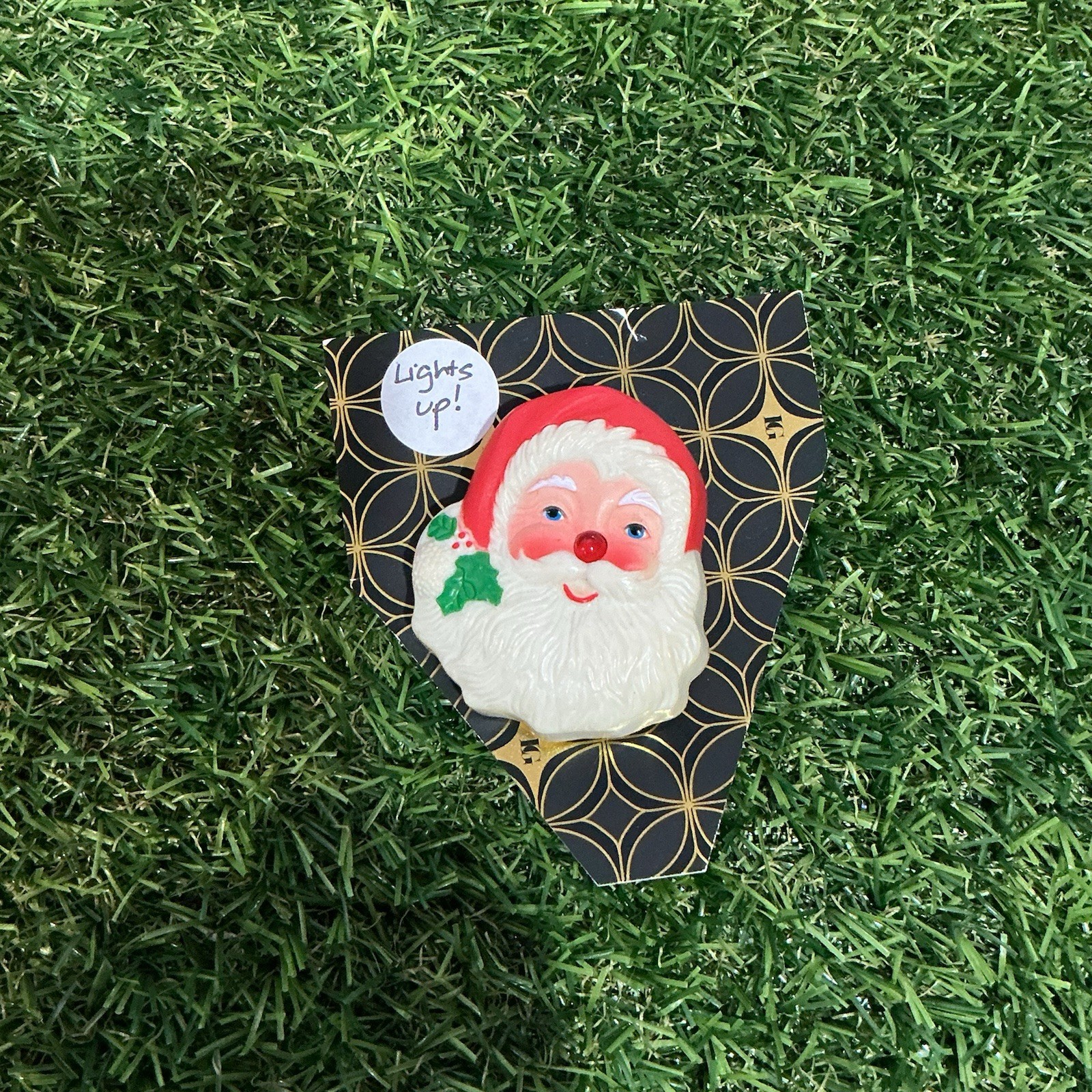 Santa Claus Face Light Up Christmas Pin Brooch Red Nose Holly Holiday 2.5” Santa Claus Face Light Up Christmas Pin Brooch Red Nose Holly Holiday 2.5”