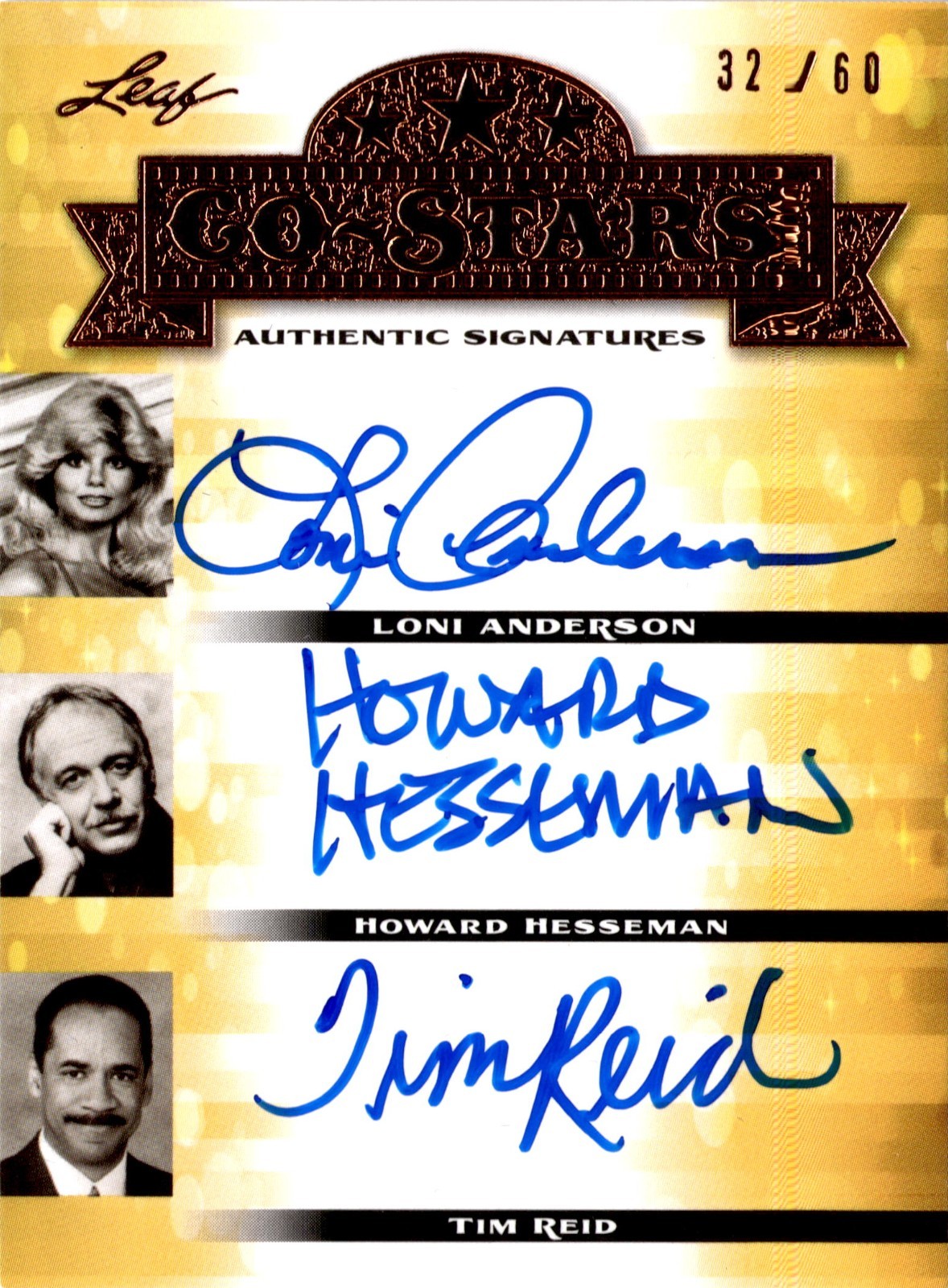 2013 Leaf Co-Stars Triple Autograph Anderson/Hesseman/Reid CS_WKRP s/n 32/60 AU 2013 Leaf Co-Stars Triple Autograph Anderson/Hesseman/Reid CS_WKRP s/n 32/60 AU