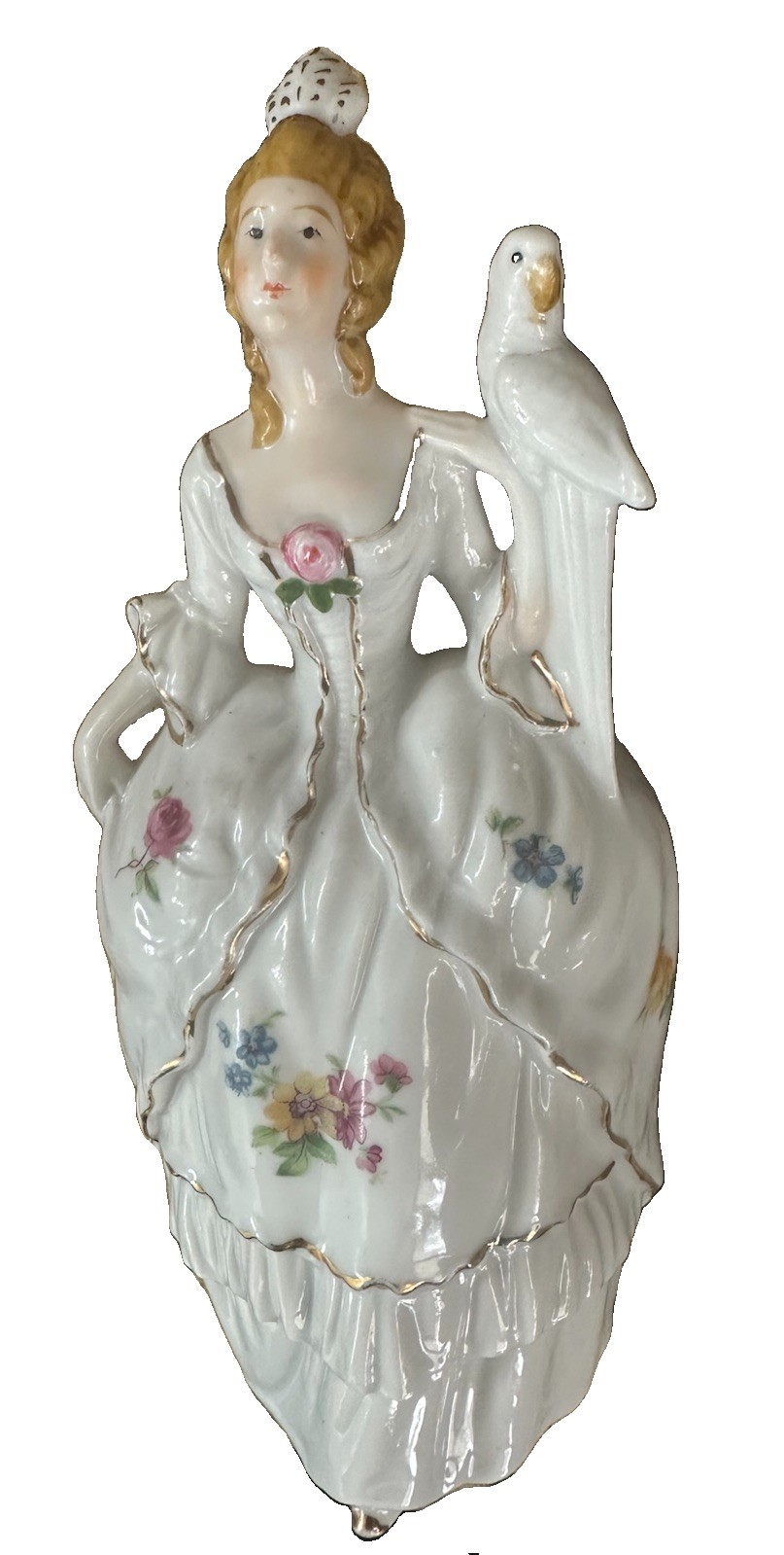 Porcelain Figurine, Victorian Lady with Bird, 7 1/4 Porcelain Figurine, Victorian Lady with Bird, 7 1/4
