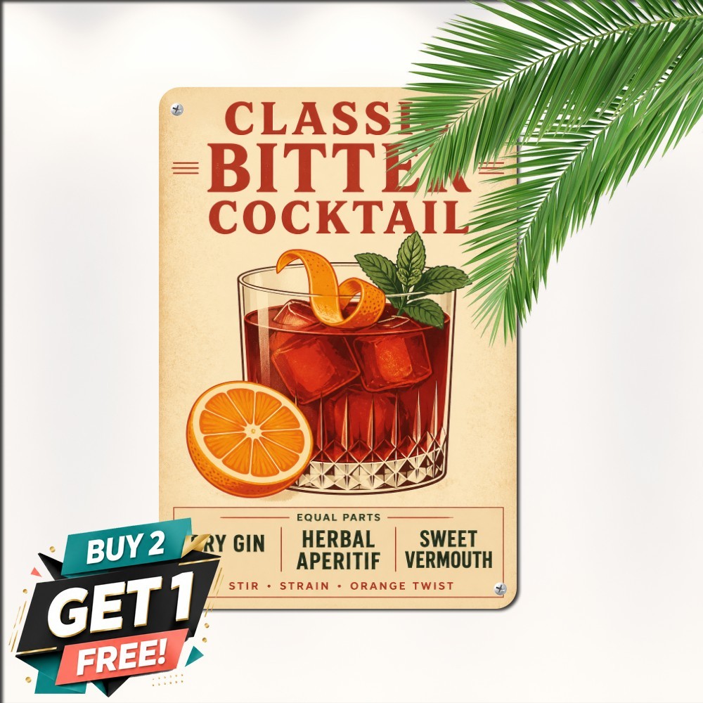 Classic Negroni Cocktail Bar Sign Vintage Italian Lounge Metal Tin Plaque