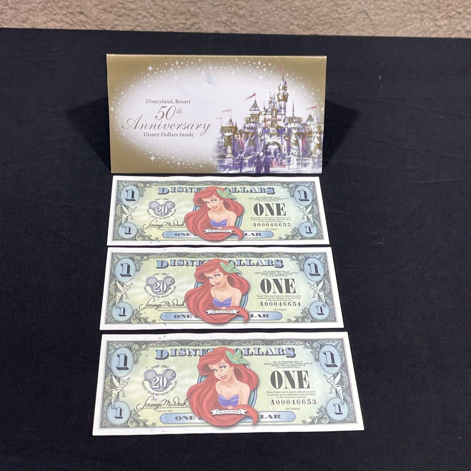 2007 $1.00 LITTLE MERMAID Disney Dollar -Consecutive Series Set New Uncirculated