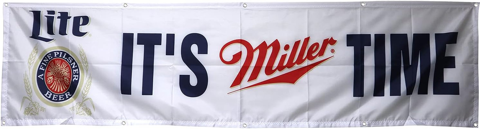 MILLER LITE Beer Flag It'S Miller Time 2X8Ft Banner Man Cave MILLER LITE Beer Flag It'S Miller Time 2X8Ft Banner Man Cave