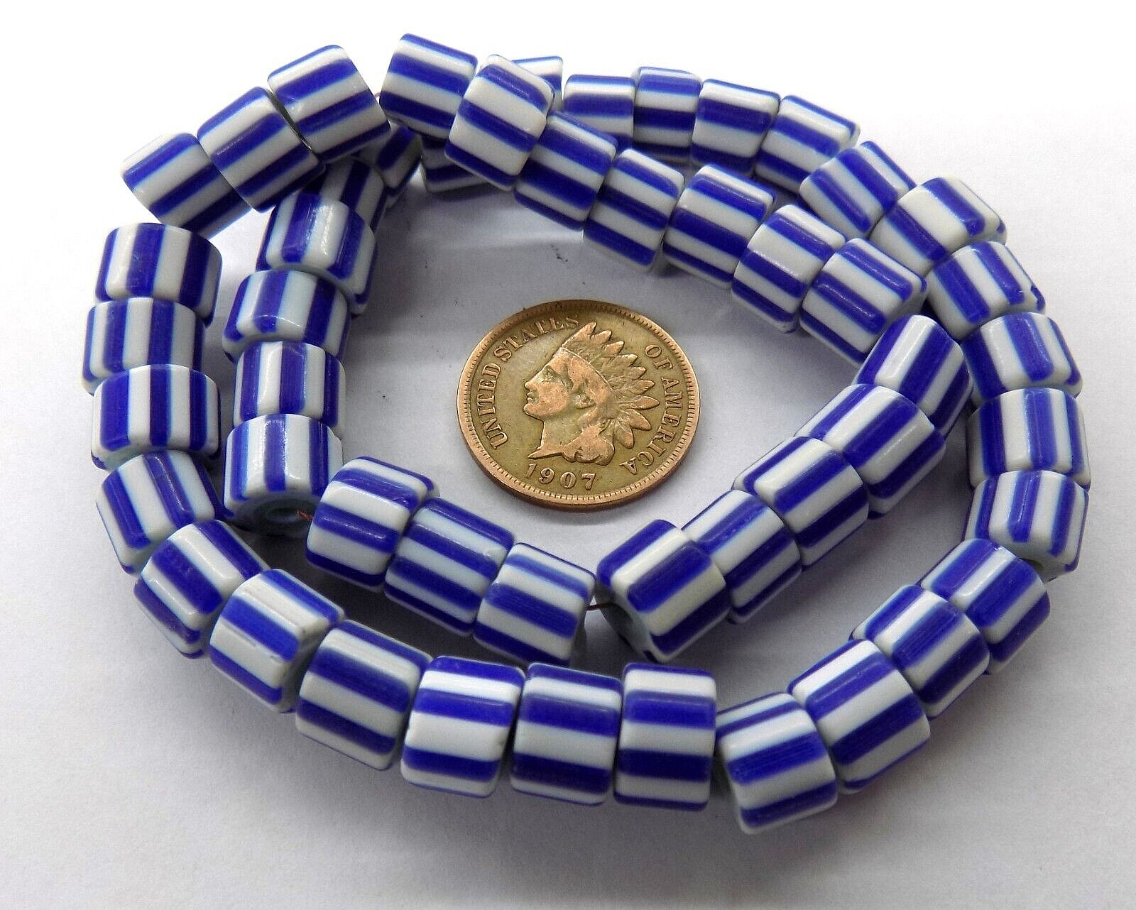 50 Striped Unusual Awale Chevron Look African Trade Beads w/ Blue Core TT805 50 Striped Unusual Awale Chevron Look African Trade Beads w/ Blue Core TT805