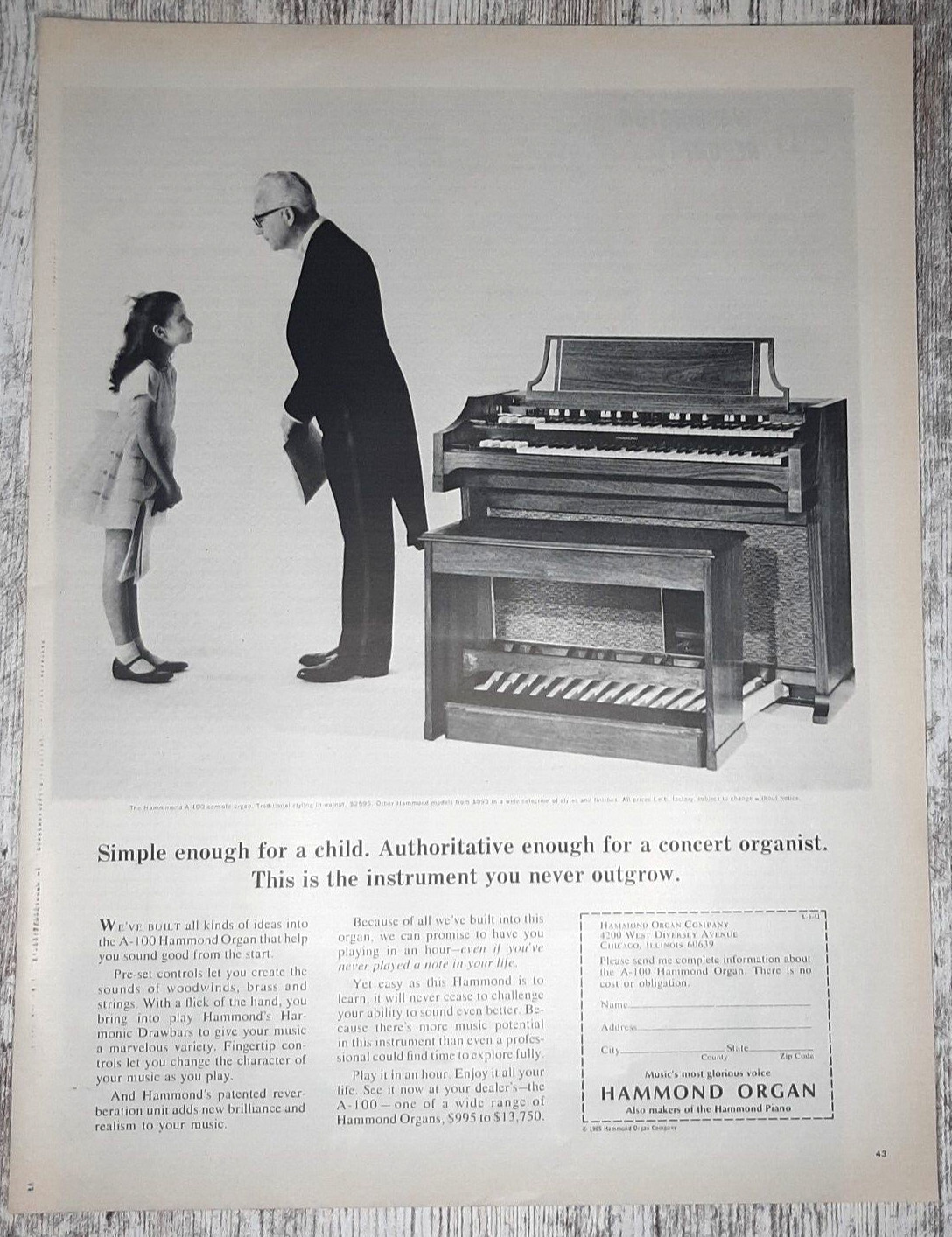1965 Hammond Organ Vintage Print Ad Music Home Little Girl Dress Man Tuxedo B&W 1965 Hammond Organ Vintage Print Ad Music Home Little Girl Dress Man Tuxedo B&W