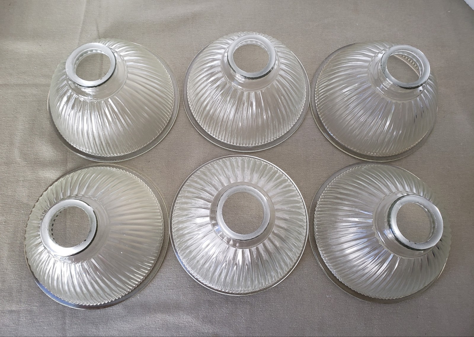 Lot Of Six Vintage Clear Ribbed Glass Dome Holophone Shades T 6.5\ Lot Of Six Vintage Clear Ribbed Glass Dome Holophone Shades T 6.5\