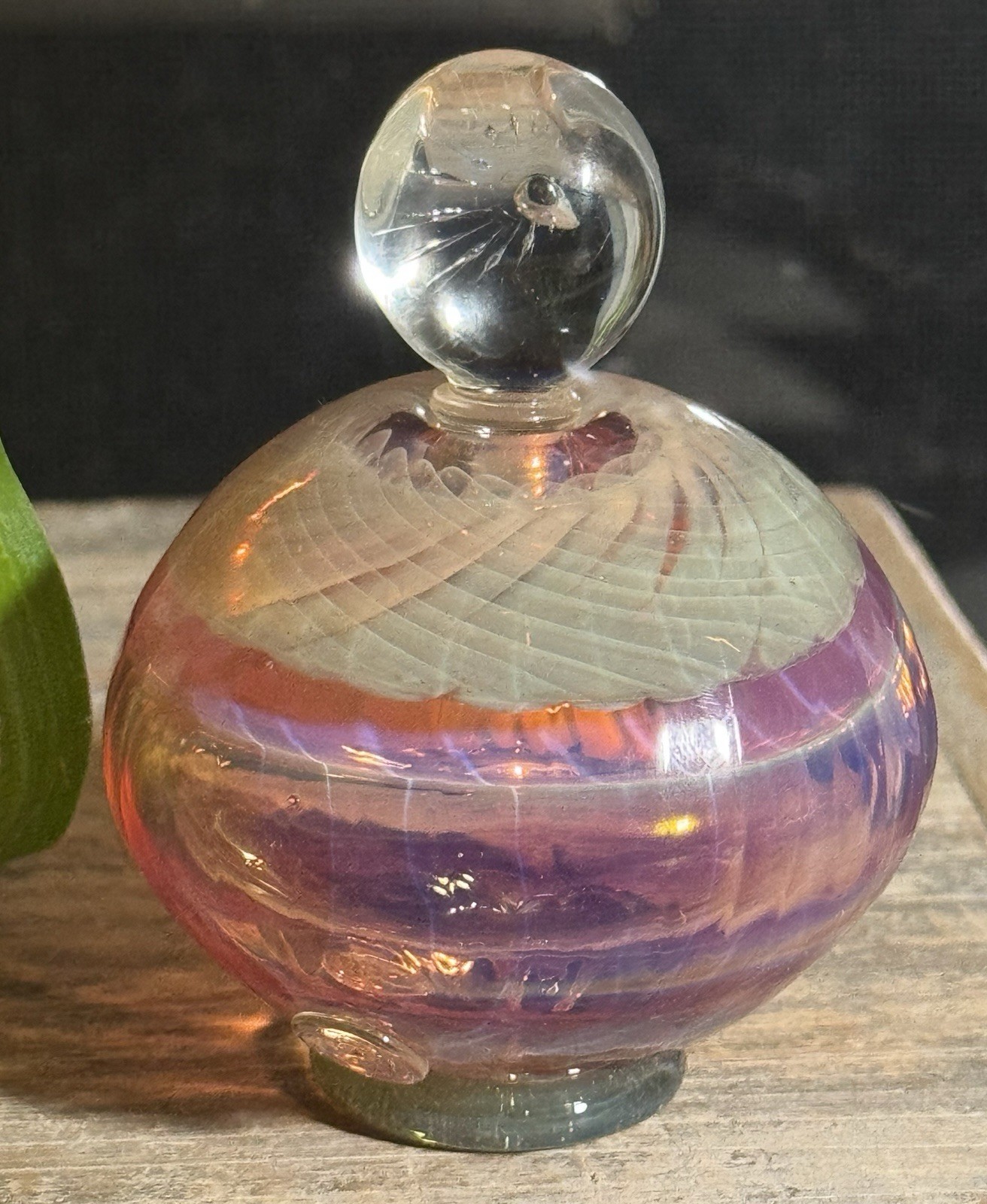 Vintage Richard Clements Signed Art Glass Perfume Bottle Iridescent Feathered