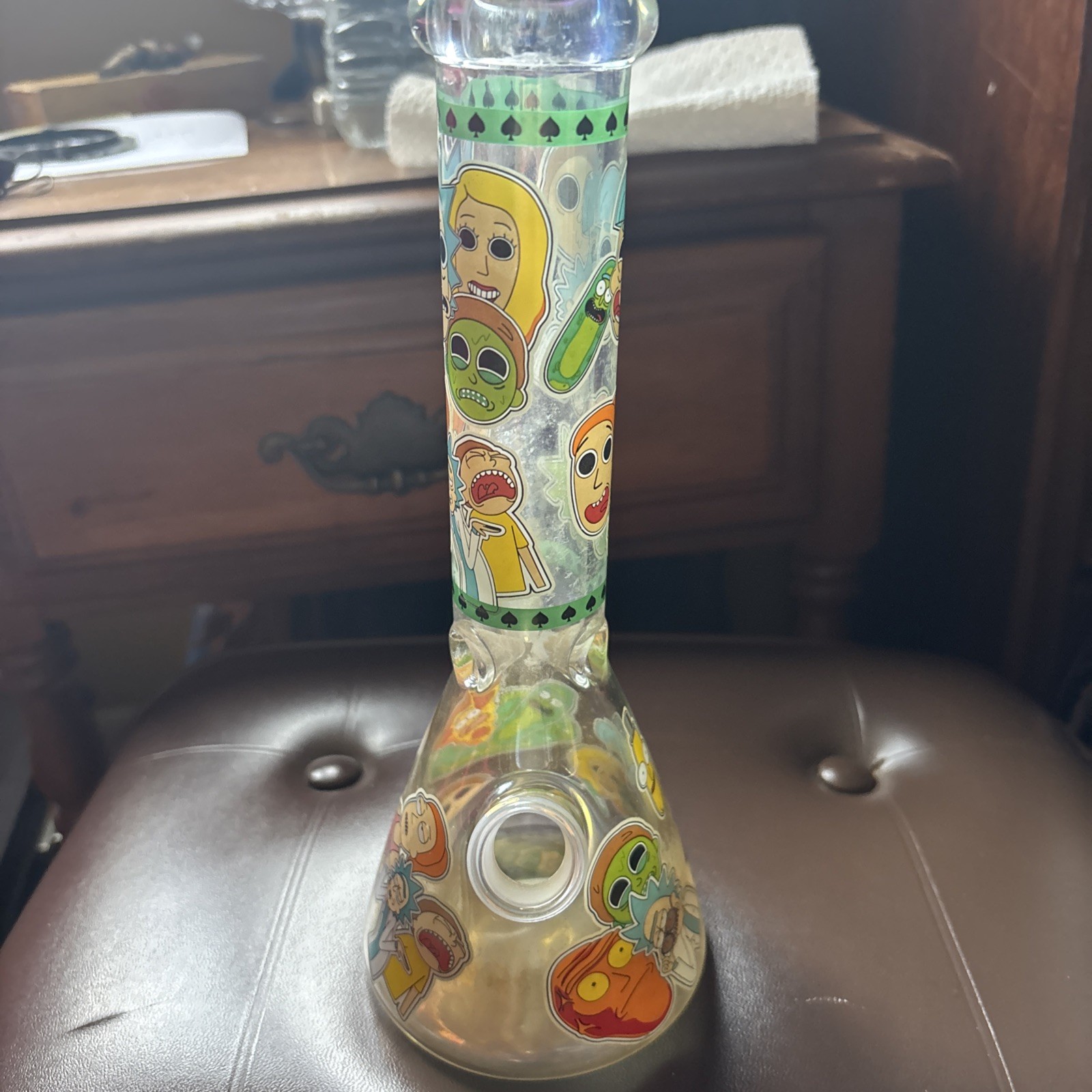 Rick and Morty 10” Glow in the Dark Glass Beaker Water Pipe Complete Set