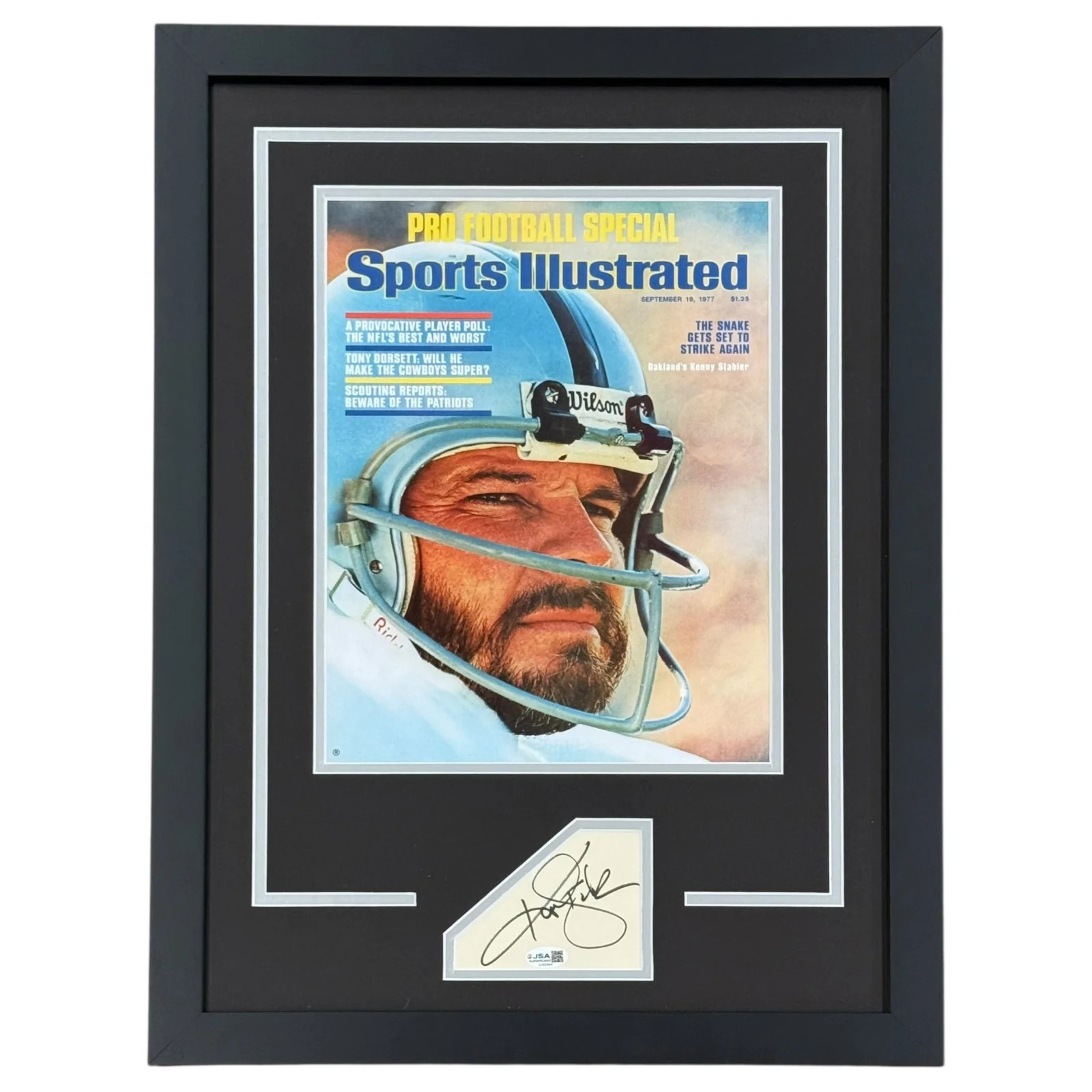 Ken Stabler Autographed Oakland Raiders (SI 11x14 Cover) Deluxe Framed with Auto Ken Stabler Autographed Oakland Raiders (SI 11x14 Cover) Deluxe Framed with Auto