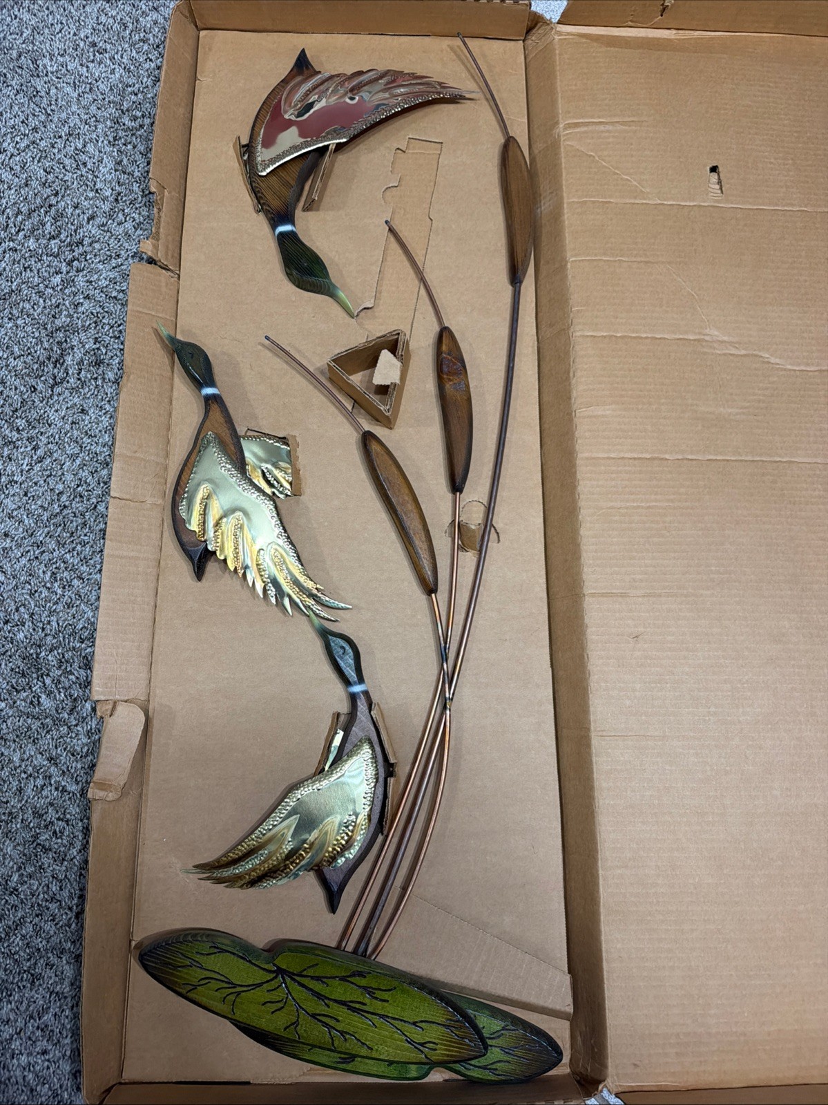 Vintage Mid Century Modern Brass Wing Wood Wall Hanging Mallard Ducks Set 4 NOS Vintage Mid Century Modern Brass Wing Wood Wall Hanging Mallard Ducks Set 4 NOS