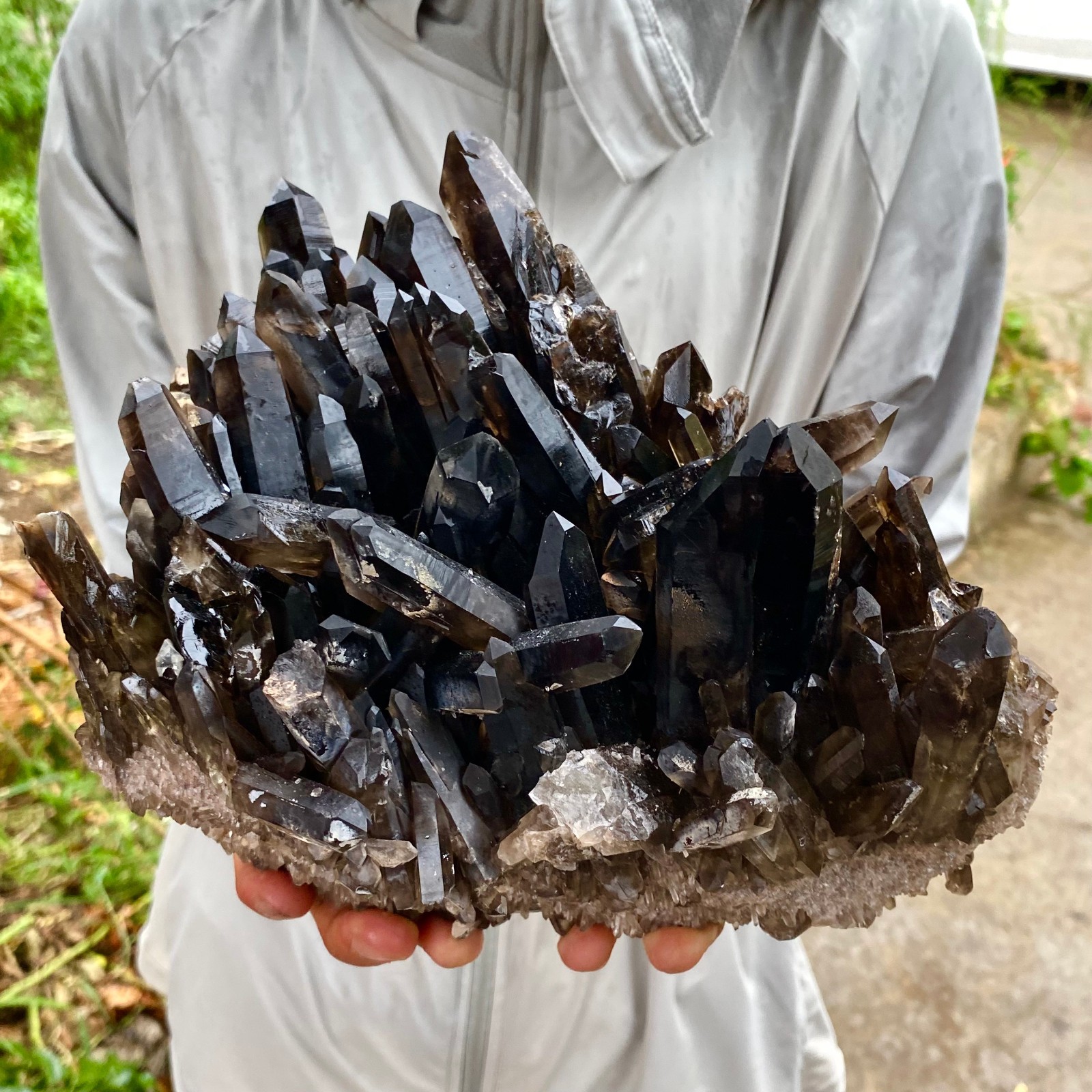 9.7LB Large Natural Black Smoky Quartz Crystal Cluster Raw Mineral Specimen
