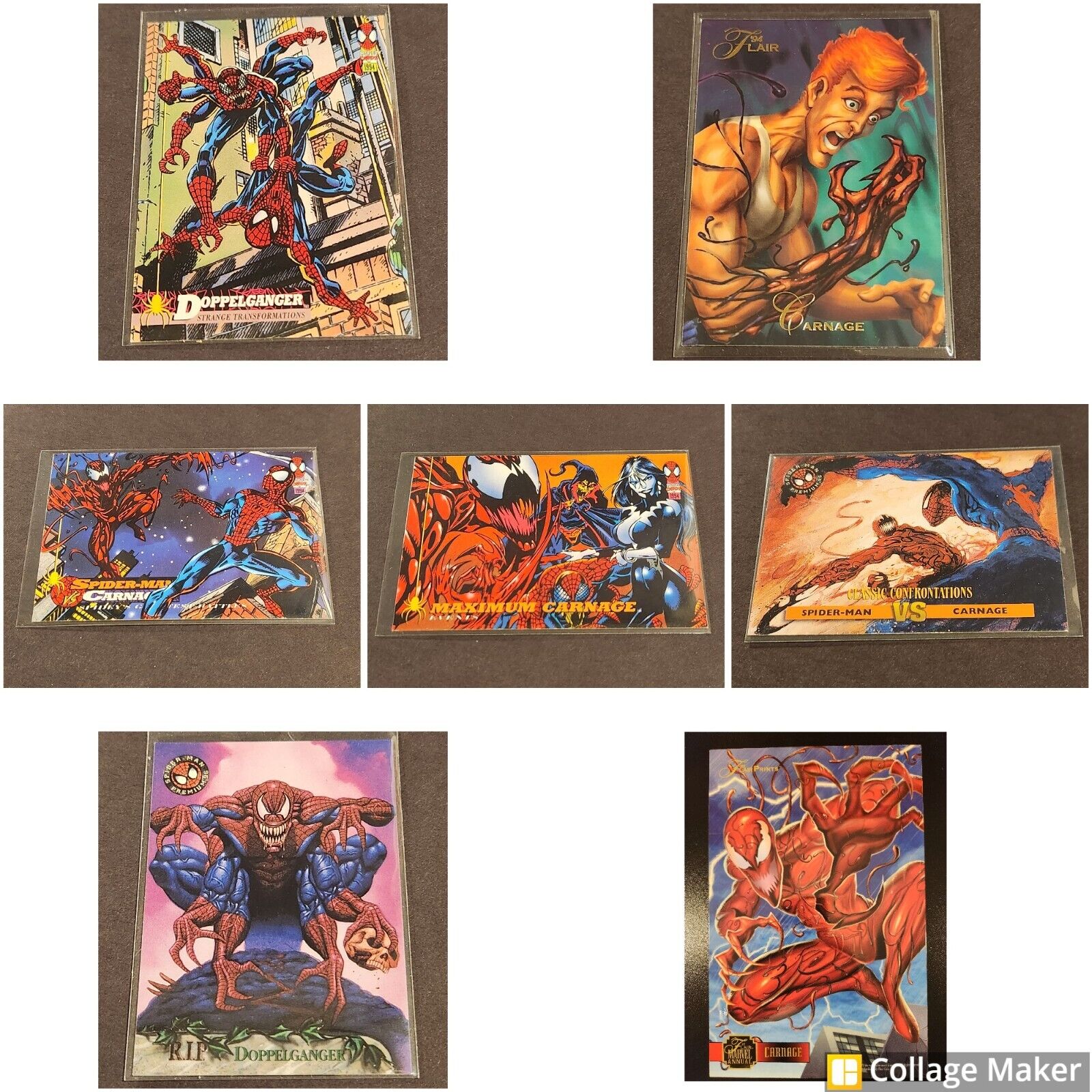 Lot of 7 Marvel Comics Fleer Flair & SkyBox Maximum Carnage Cards 1994 1995 1996