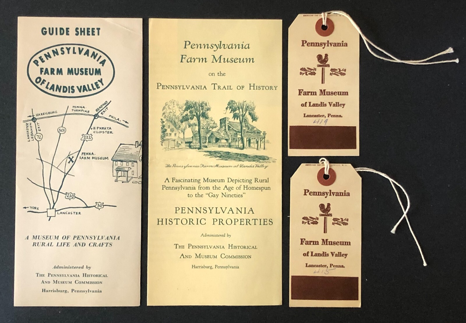 1960s Pennsylvania Farm Museum Brochure LOT 2 Tags Landis Valley Map Tourist Vtg 1960s Pennsylvania Farm Museum Brochure LOT 2 Tags Landis Valley Map Tourist Vtg