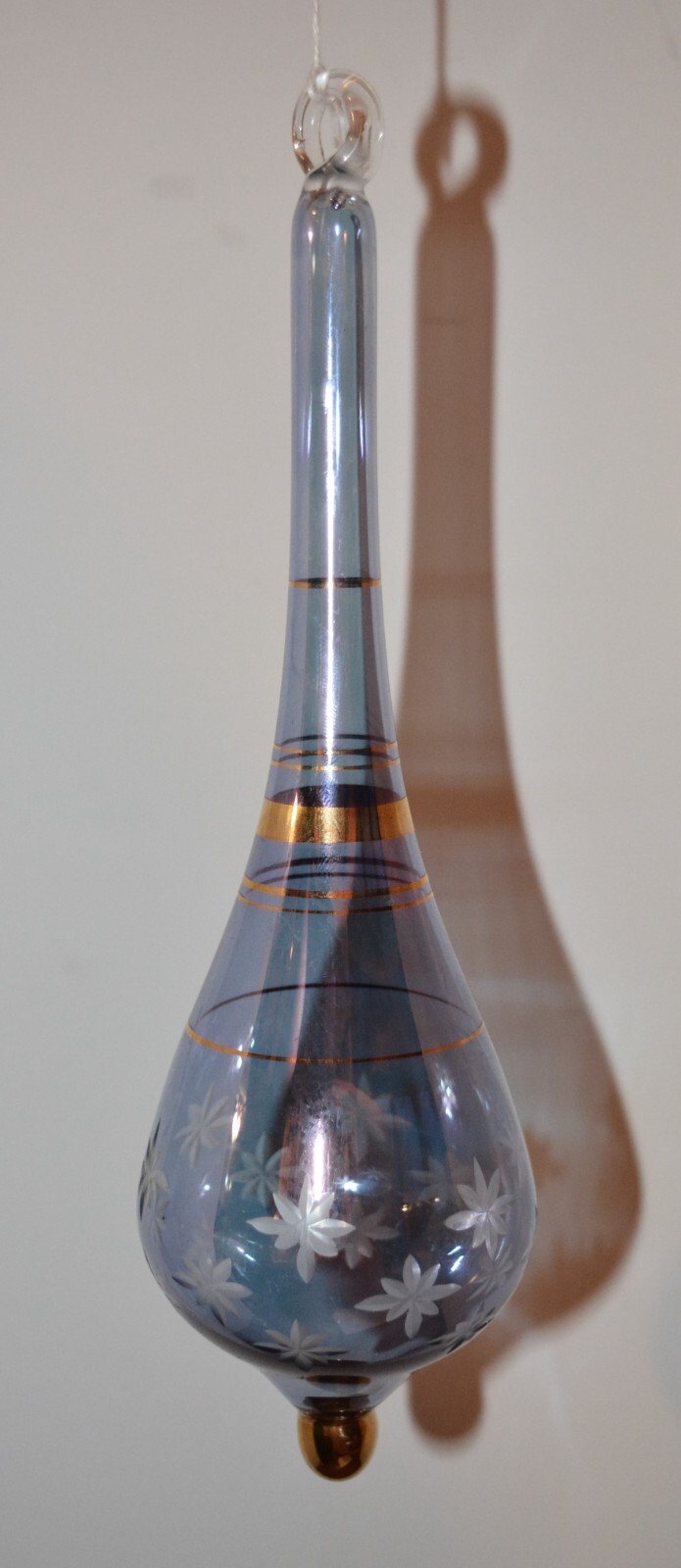 VTG Etched Crystal Hand Blown Christmas Ornament Periwinkle Blue Gilded 10 VTG Etched Crystal Hand Blown Christmas Ornament Periwinkle Blue Gilded 10