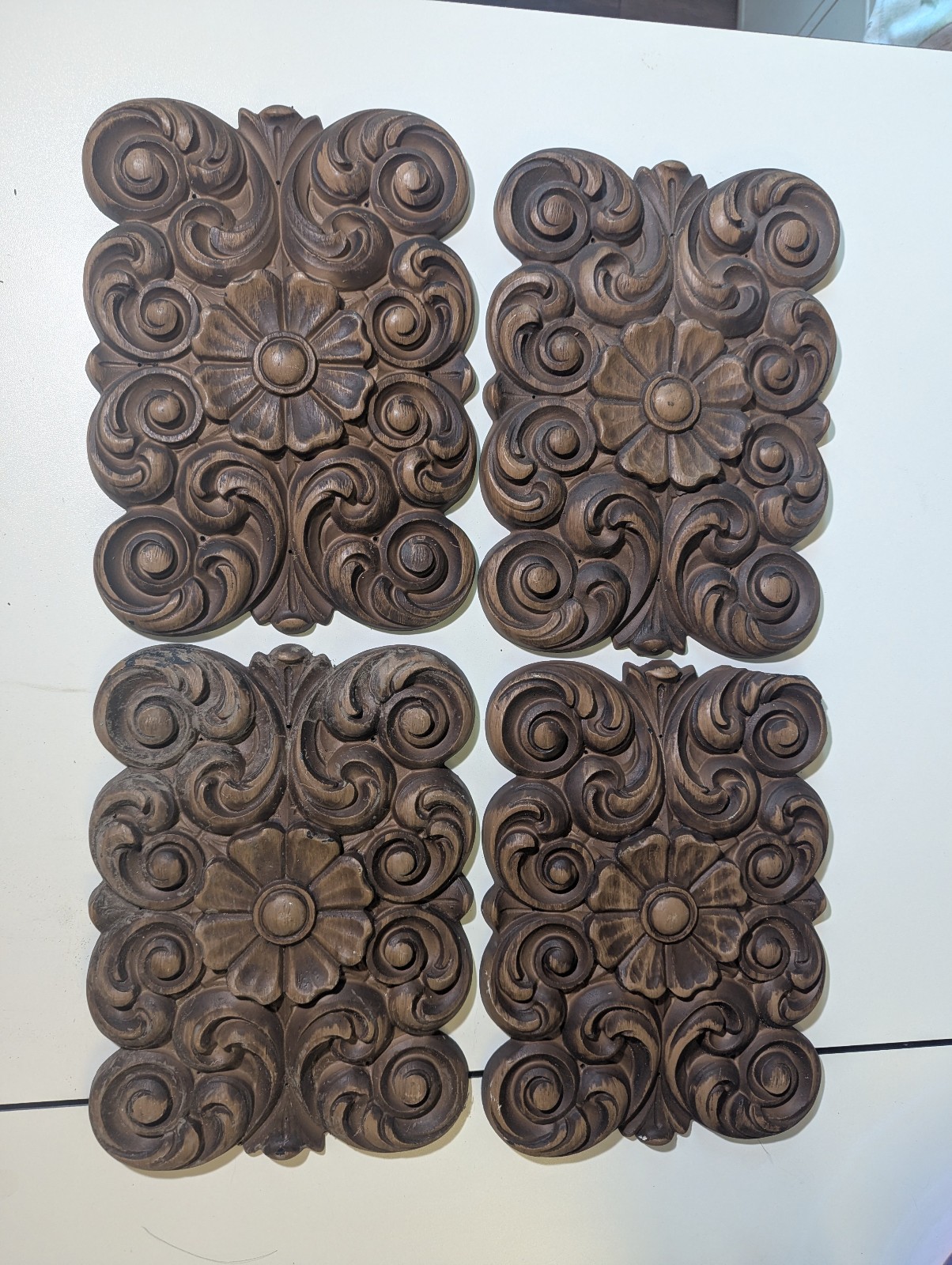 Vintage Set of 4 Gerber Plastic Company Lightweight Scrollwork Rosette Panels Vintage Set of 4 Gerber Plastic Company Lightweight Scrollwork Rosette Panels
