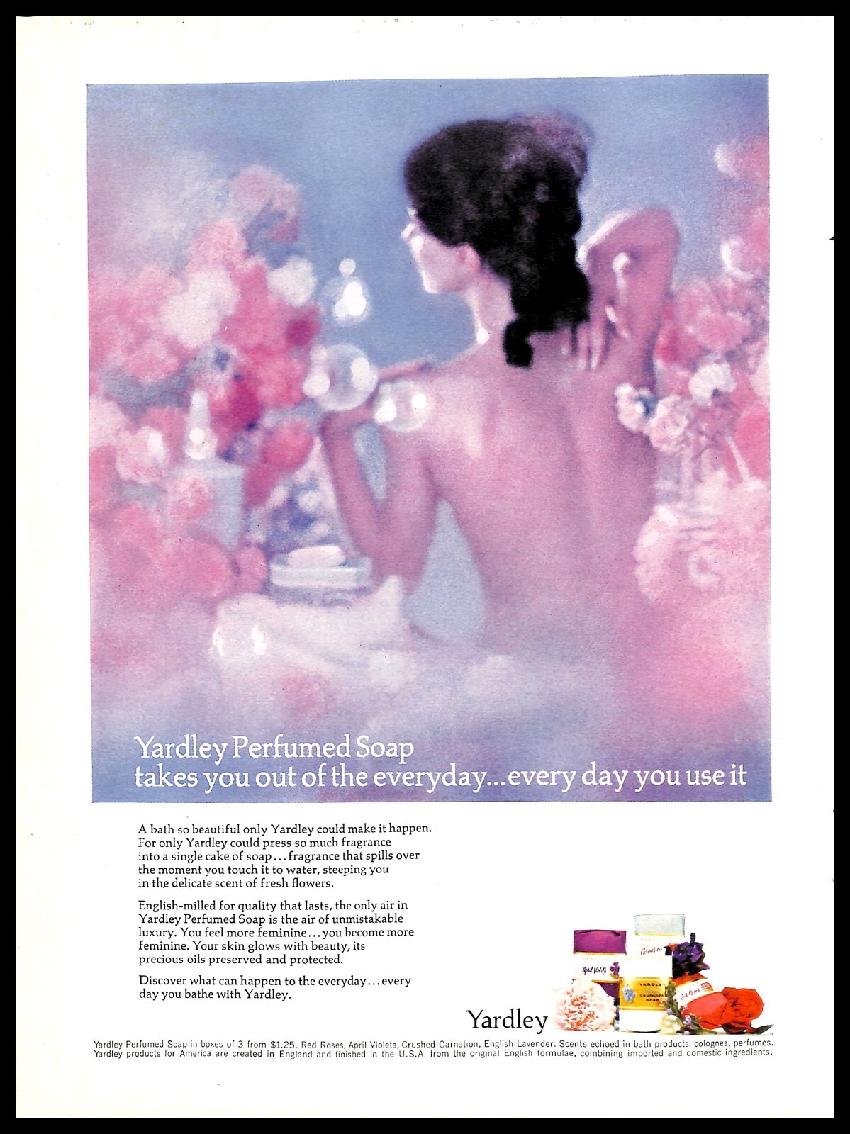 1965 Yardley Perfumed Soap Vintage PRINT AD  Feminine Bare Back Skin Luxury