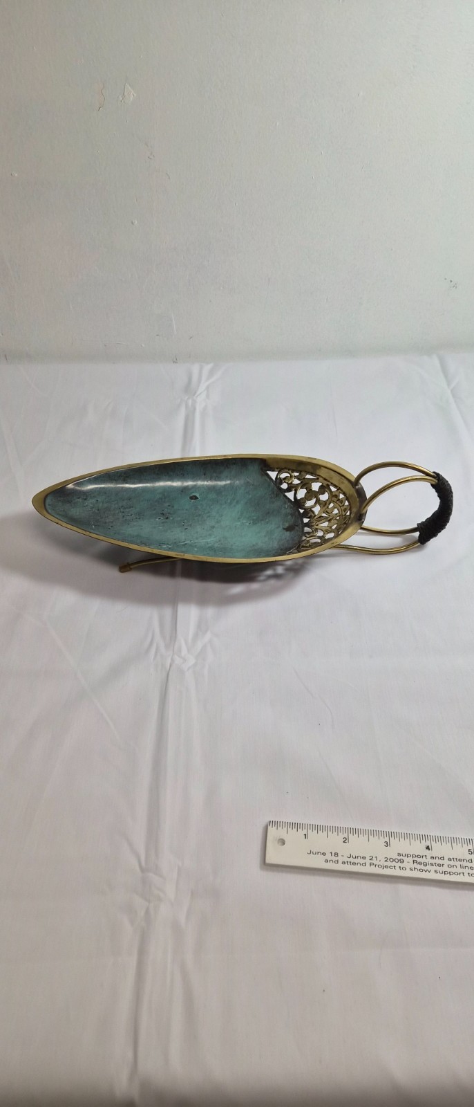 Vintage 1950's Oppenheim enameled brass 14.5 x 5.5 footed server Vintage 1950's Oppenheim enameled brass 14.5 x 5.5 footed server