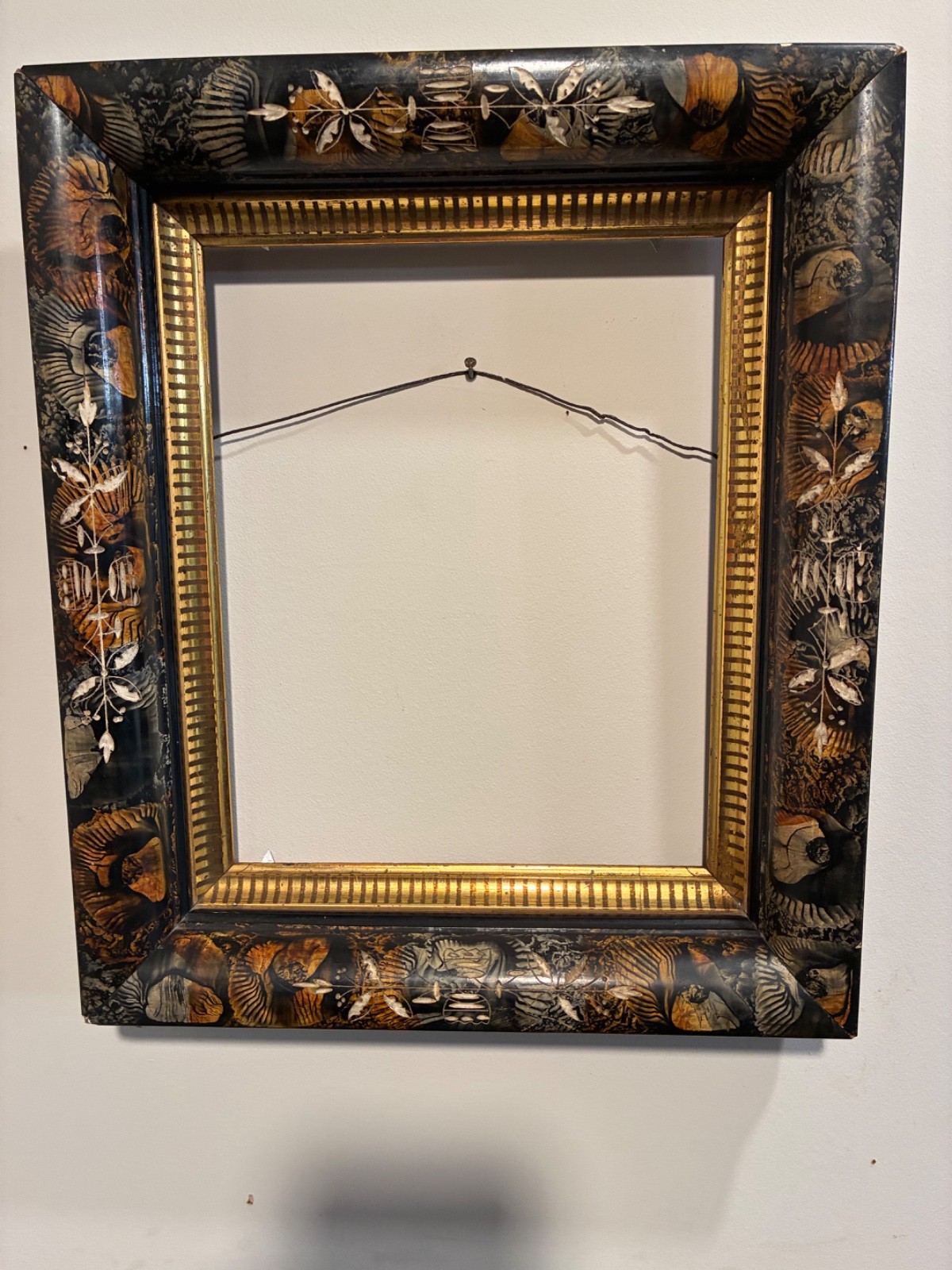 Antique Victorian Deep Well Picture Frame Black Lacquer inlay Gilt Gold 8 x10 Antique Victorian Deep Well Picture Frame Black Lacquer inlay Gilt Gold 8 x10