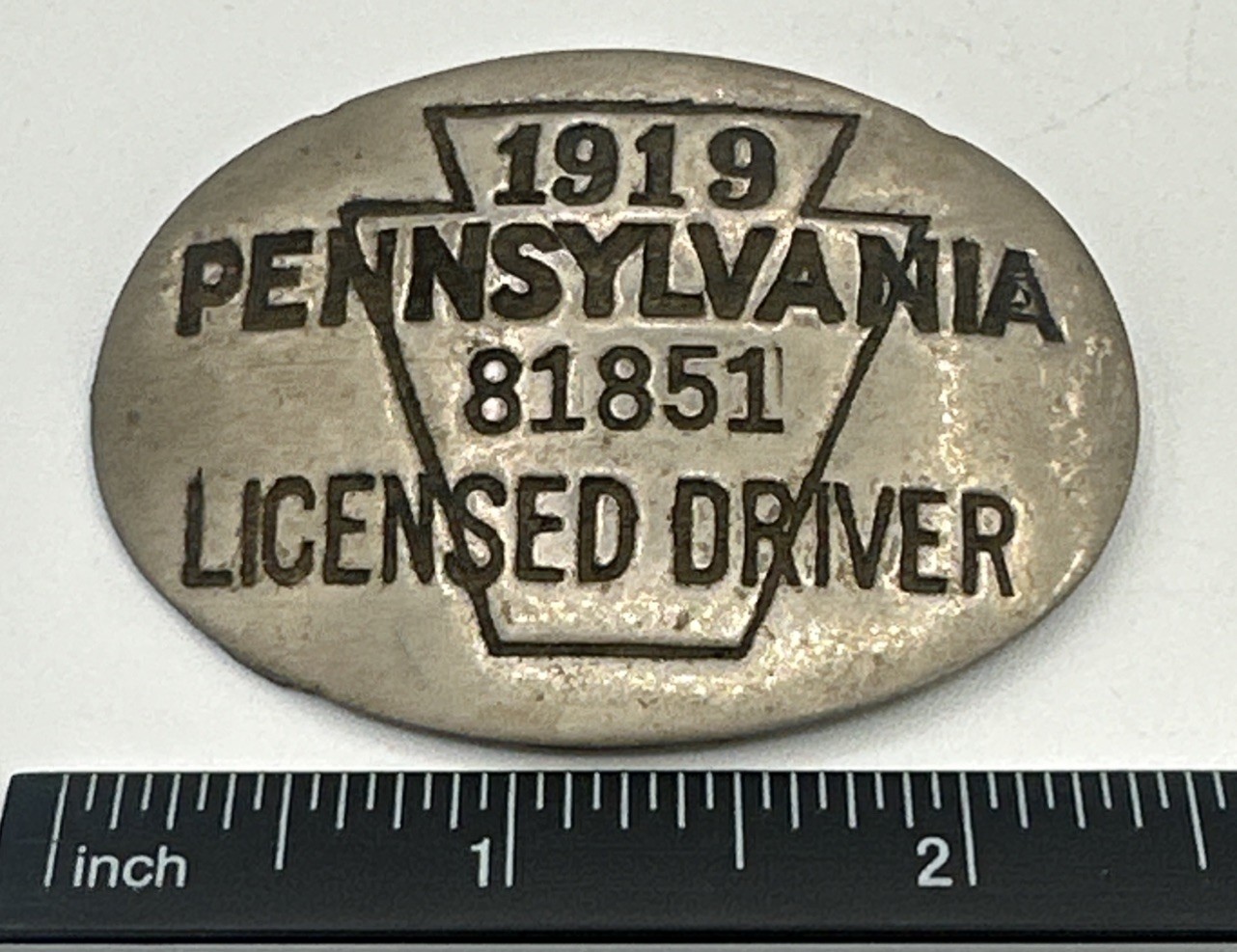 Antique 1919 Pennsylvania Licensed Driver Badge Antique 1919 Pennsylvania Licensed Driver Badge
