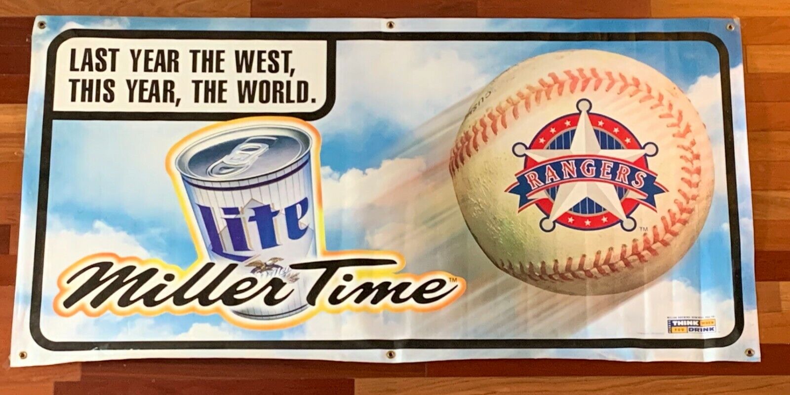 Texas Rangers Miller Lite Beer HUGE 3 ft x 6 ft  Vintage Banner ManCave Pennant