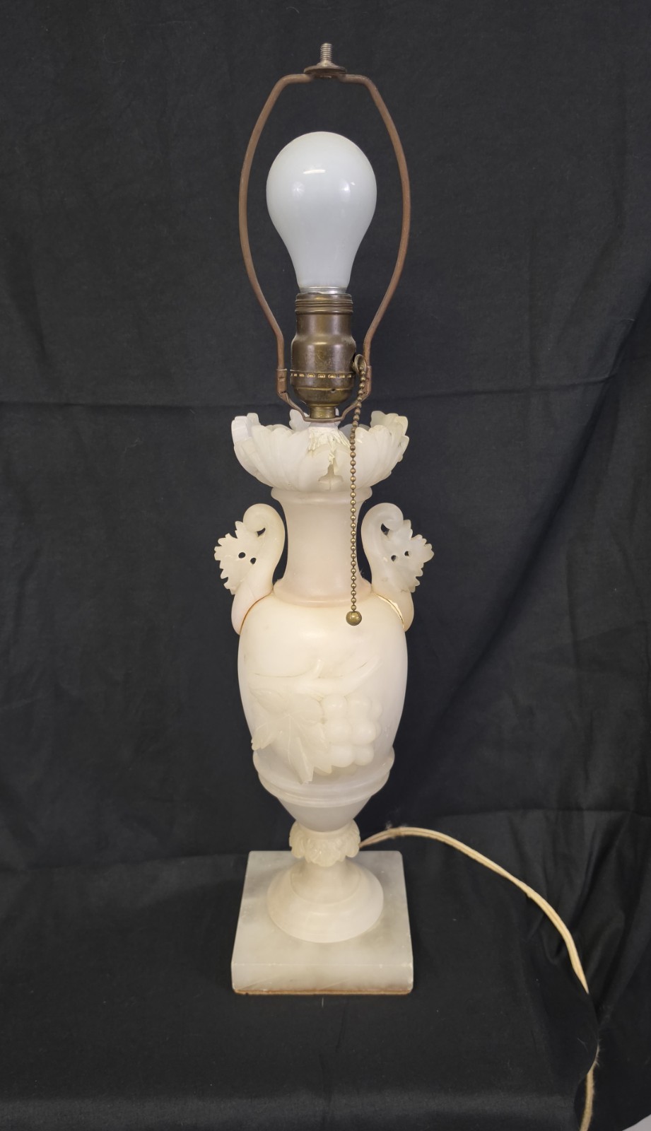 Antique 1910s-20s Carved Alabaster Lamp Nouveau Grapevine Antique 1910s-20s Carved Alabaster Lamp Nouveau Grapevine