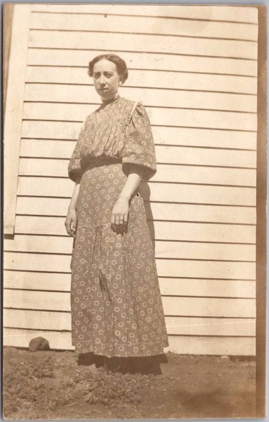 Vintage 1910s Real Photo RPPC Postcard / Woman Posing on Side of House / Unused