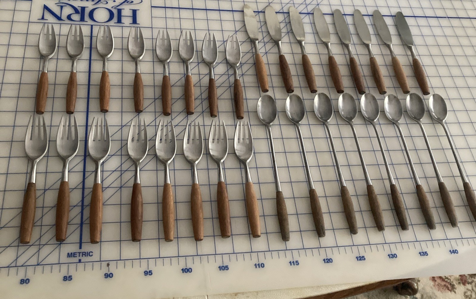 (32 PIECE SET) Dansk Fjord with Iced Tea Spoons Vintage MCM Teak Handle Germany (32 PIECE SET) Dansk Fjord with Iced Tea Spoons Vintage MCM Teak Handle Germany