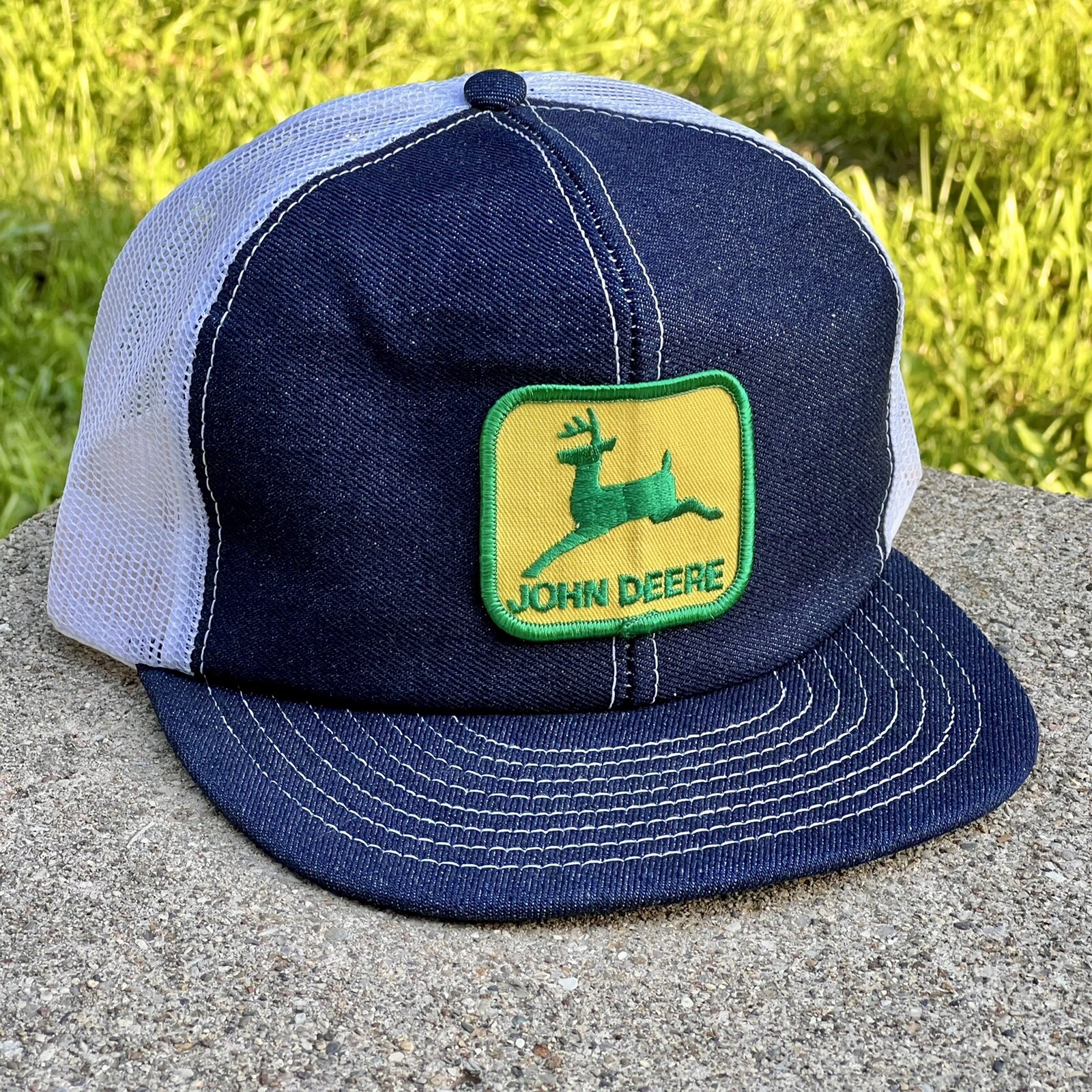 Rare Vintage John Deere Denim White Louisville Trucker Hat USA Rare Vintage John Deere Denim White Louisville Trucker Hat USA