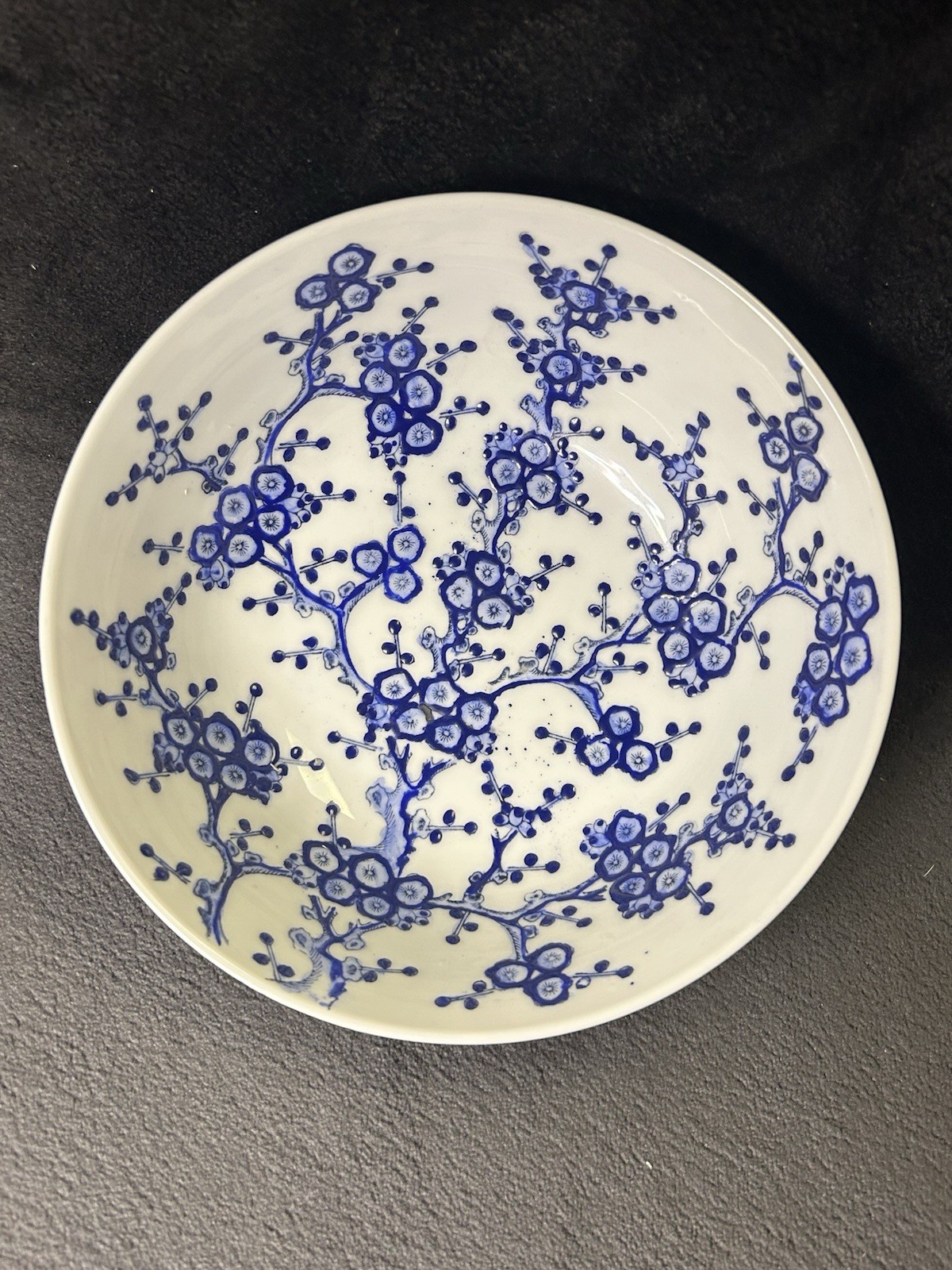 Vintage A.C.F Japanese Porcelain Bowl Hand Decorated In Hong Kong  Blue Flowers