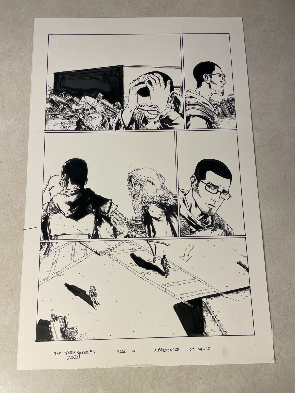 TERMINATOR 2029 #3 original comic book art RESISTANCE FIGHTER old JOHN CONNOR