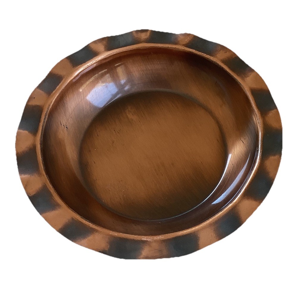Vtg. Giftcraft solid copper bowl 10”  Wavy edge mid-century modern. Japan brass