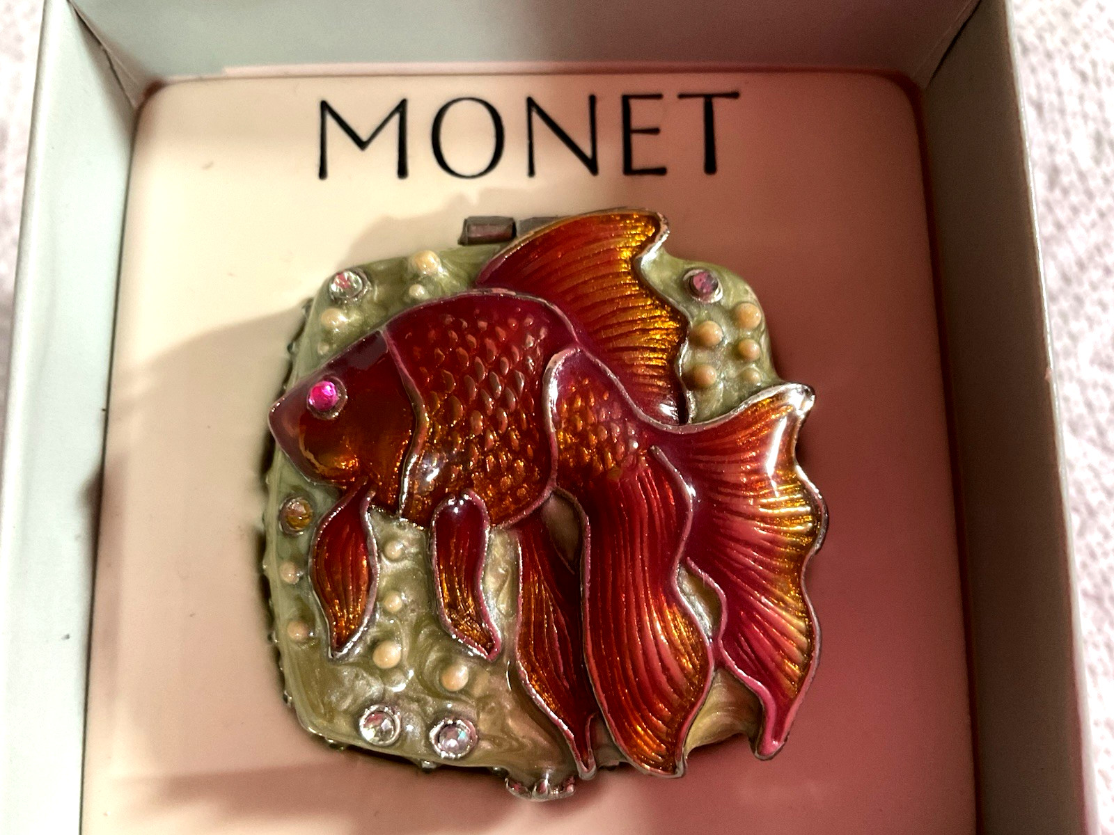 Monet Orange Koi Fish Trinket Box NIB