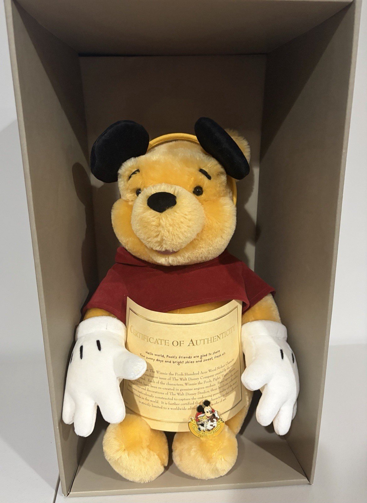 Winnie The Pooh Gund Mohair Bear Dressed as Mickey Mouse in Box Ltd Edition RARE Winnie The Pooh Gund Mohair Bear Dressed as Mickey Mouse in Box Ltd Edition RARE