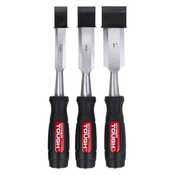 3 Piece Wood Chisel Set with Metal Striking Caps for Woodworking and Carving 3 Piece Wood Chisel Set with Metal Striking Caps for Woodworking and Carving