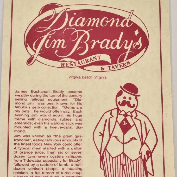 1988 Diamond Jim Brady's Restaurant Tavern Menu Laskin Road Virginia Beach VA 1988 Diamond Jim Brady's Restaurant Tavern Menu Laskin Road Virginia Beach VA