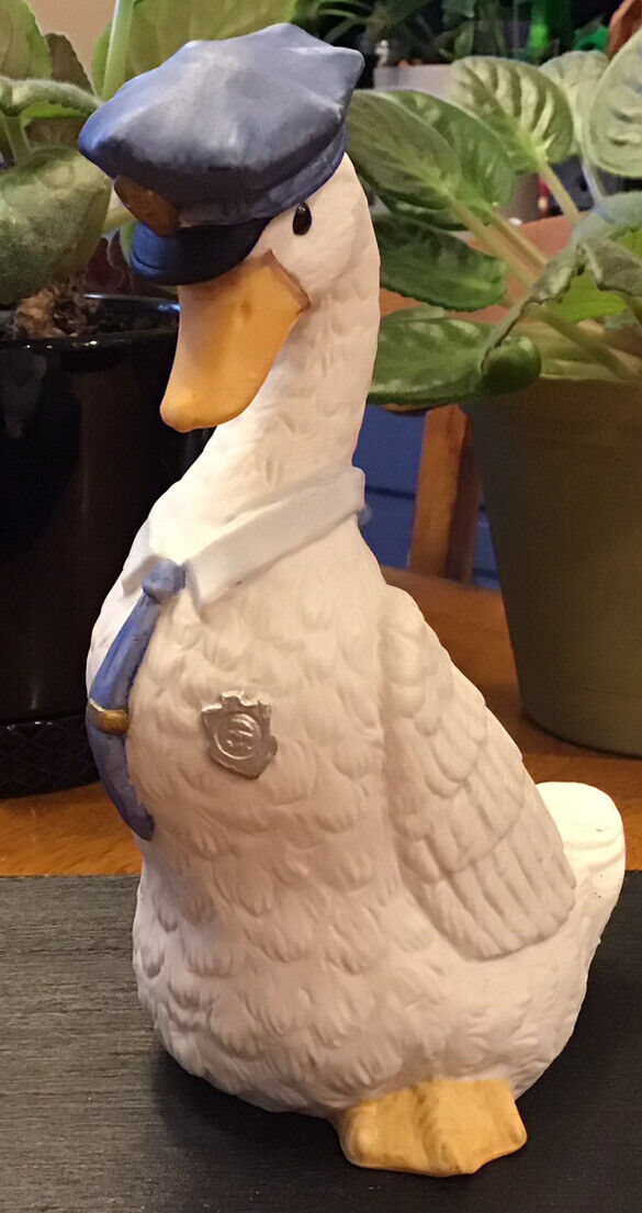Vintage 1986 Enesco Policeman Duck Goose Figurine White  7\
