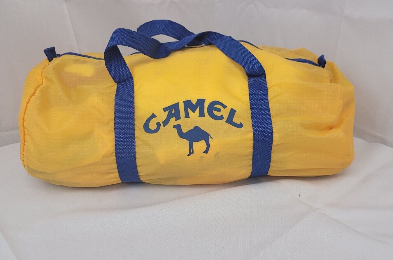 NEW Vintage JOE CAMEL DUFFLE BAG w/ Logo - Yellow Blue - Gym  Nylon - Tobacco