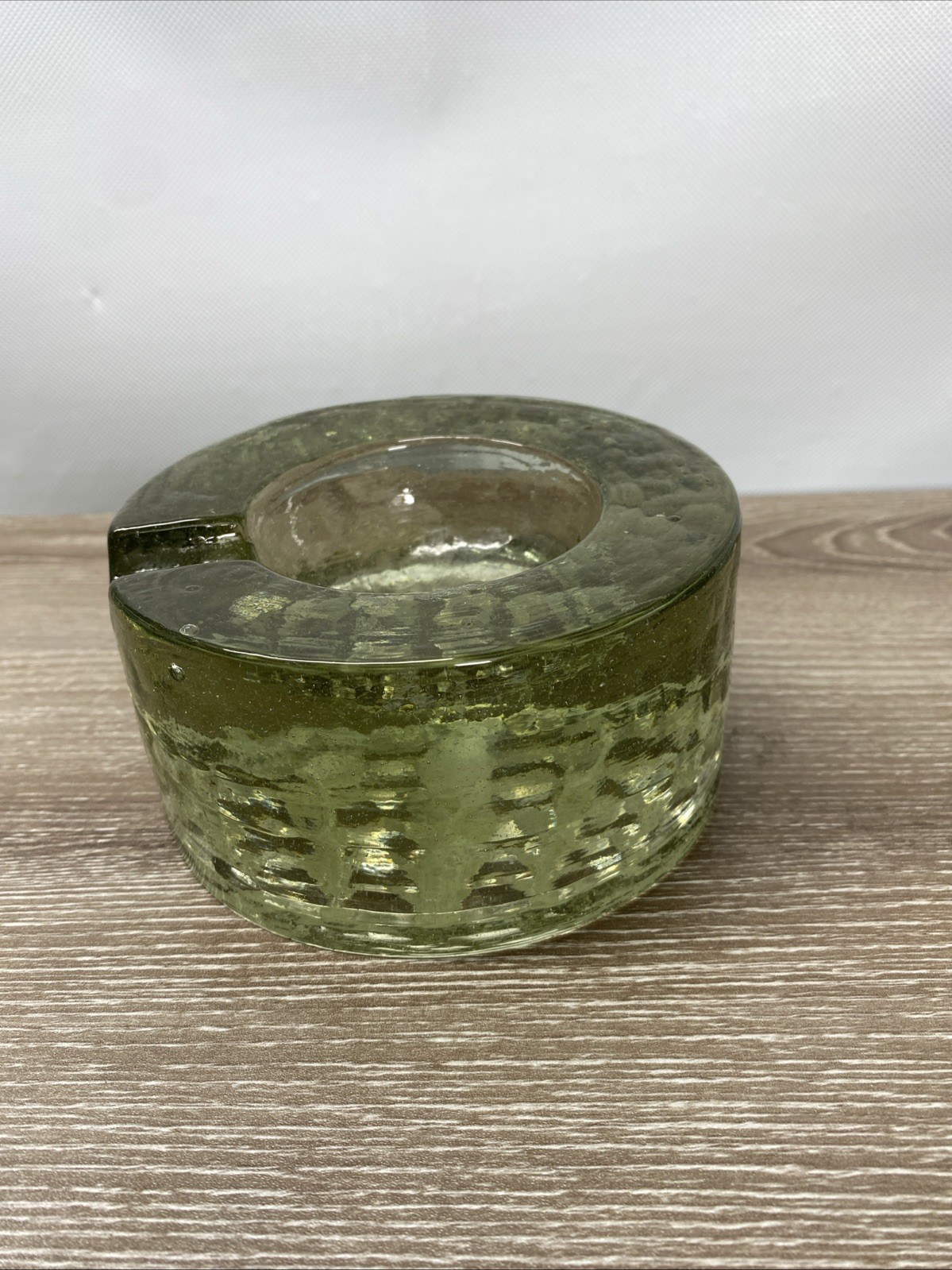 Large 1960's German Sculptural Textured Thick Heavy Green Glass Ashtray Large 1960's German Sculptural Textured Thick Heavy Green Glass Ashtray