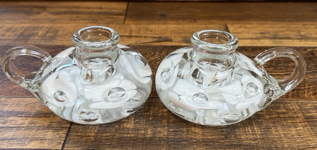 VINTAGE JOE ST. CLAIR ART GLASS CANDLE HOLDER/PAPERWEIGHT SET VINTAGE JOE ST. CLAIR ART GLASS CANDLE HOLDER/PAPERWEIGHT SET