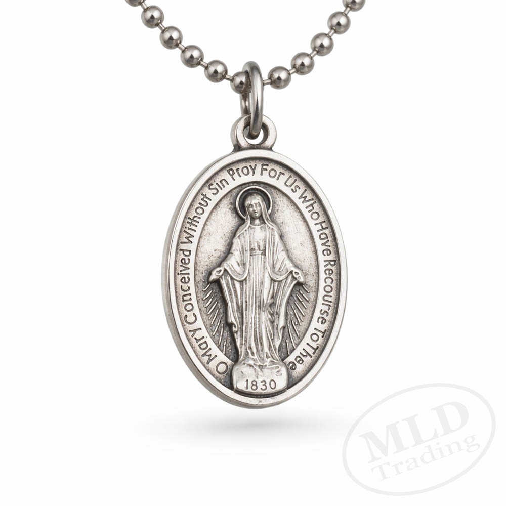 Miraculous Medal Virgin Mary Pendant Necklace - 24 Miraculous Medal Virgin Mary Pendant Necklace - 24