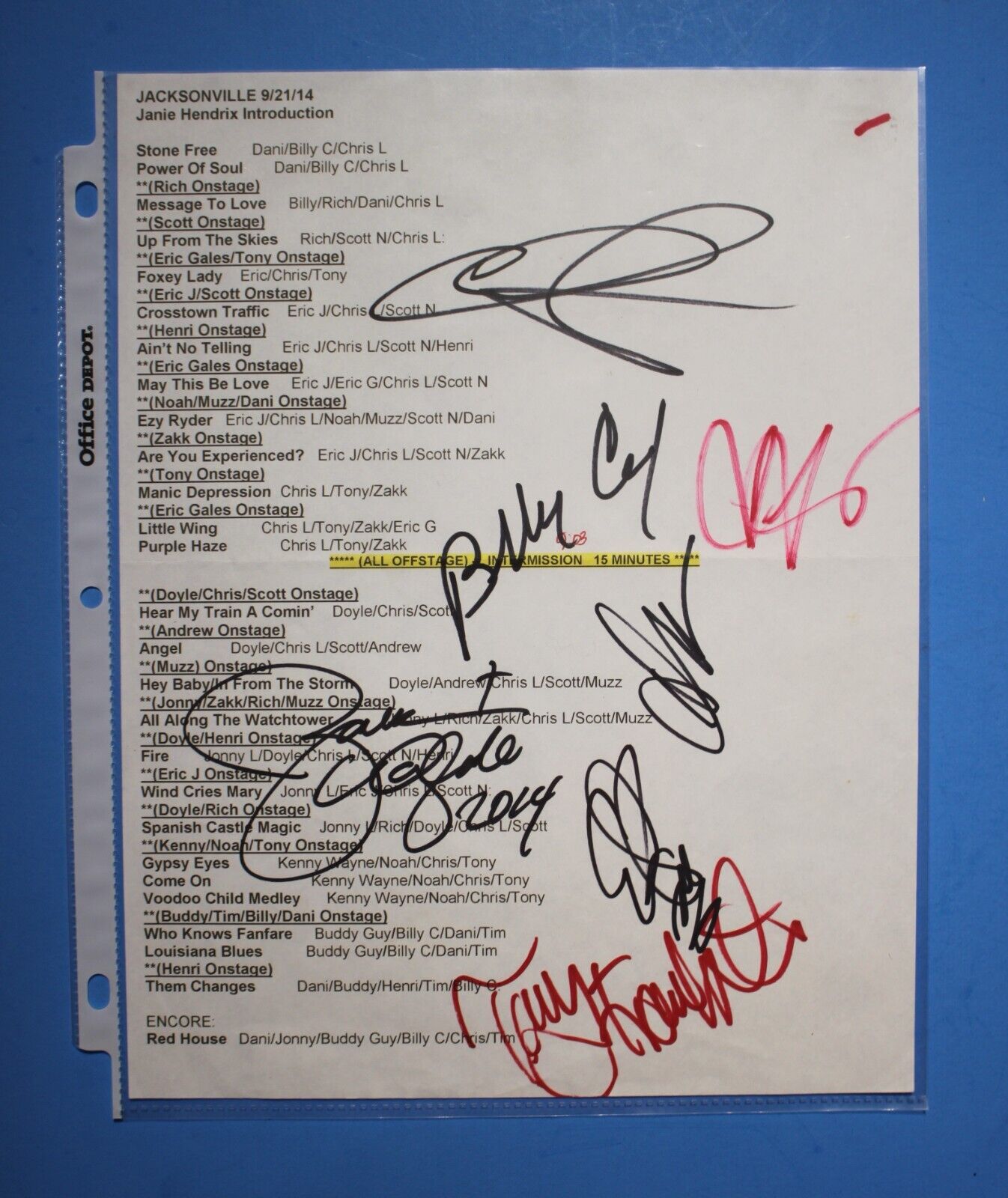 Autographed Signed EXERIENCE HENDRIX Concert Set List Billy Cox Eric Johnson +5