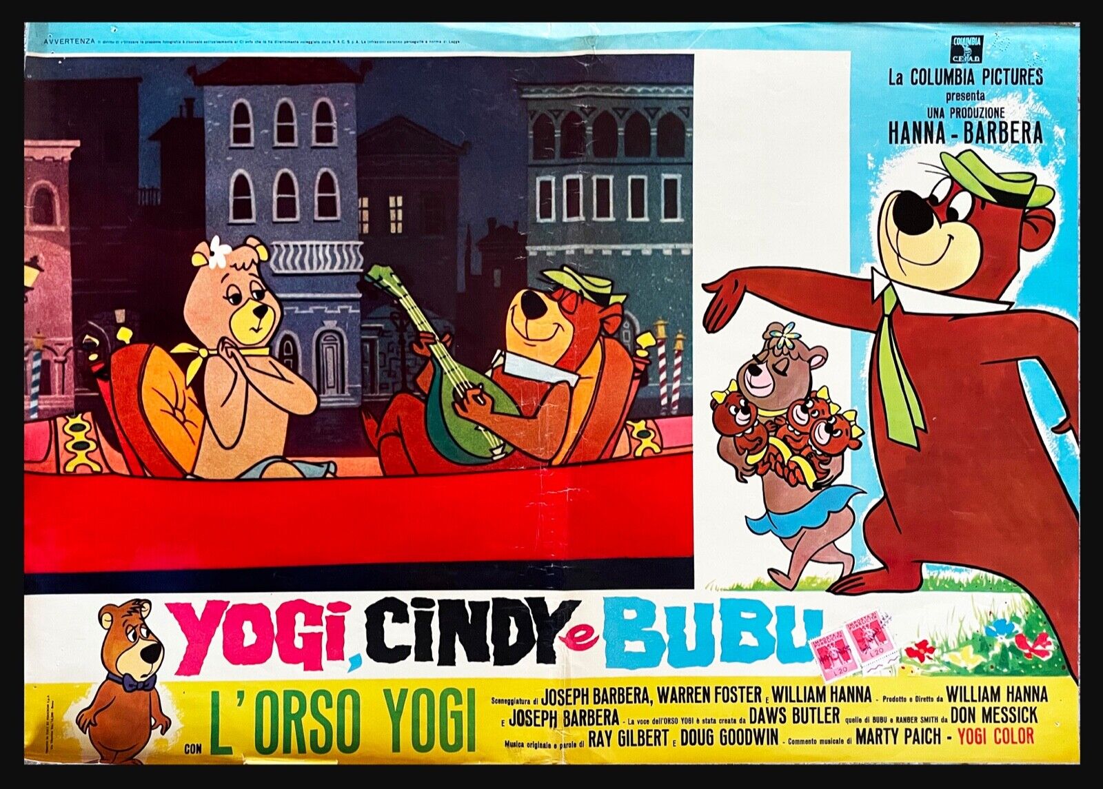 YOGI BEAR, CINDY, & BOO-BOO -  Original  1964 Italian Theater Poster 29\
