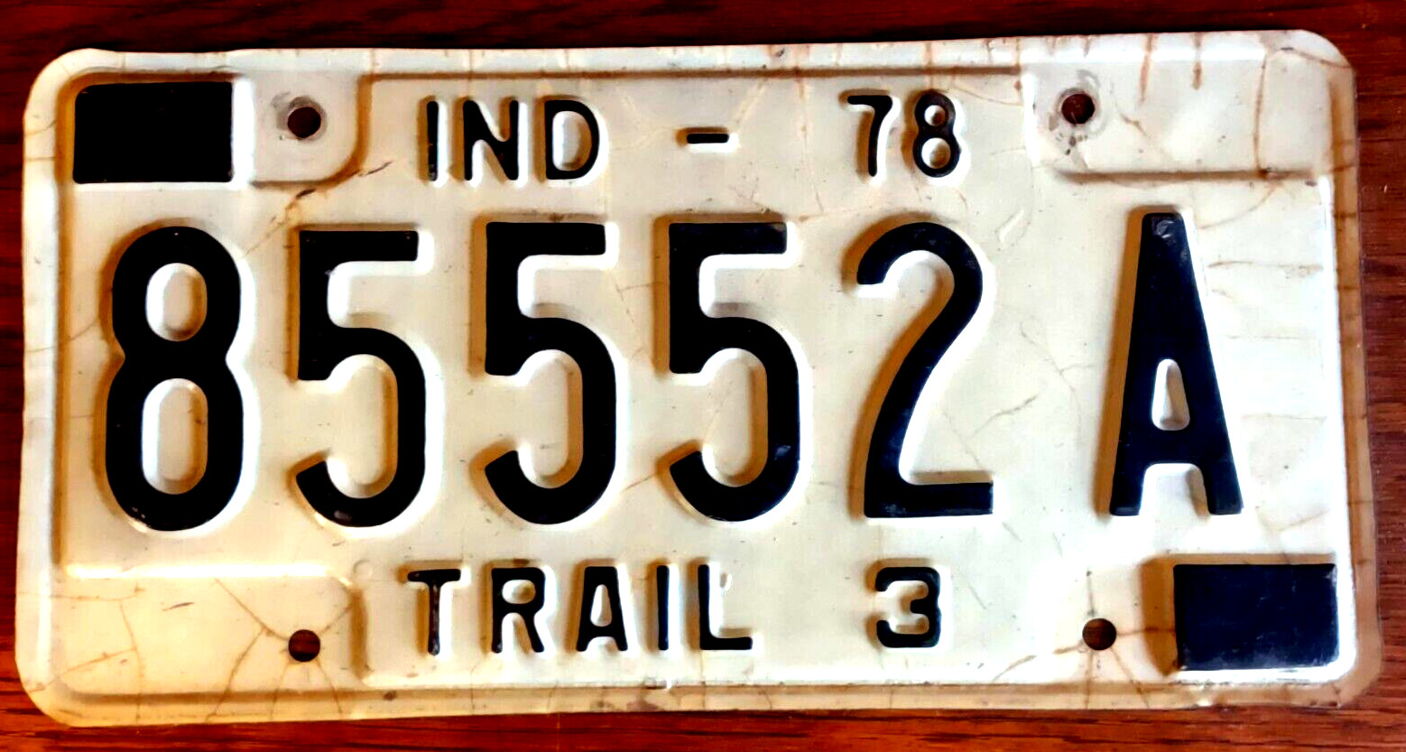 Indiana 1978 Black White Metal Expire License Plate Tag 85552A Trail 3 Trailer Indiana 1978 Black White Metal Expire License Plate Tag 85552A Trail 3 Trailer