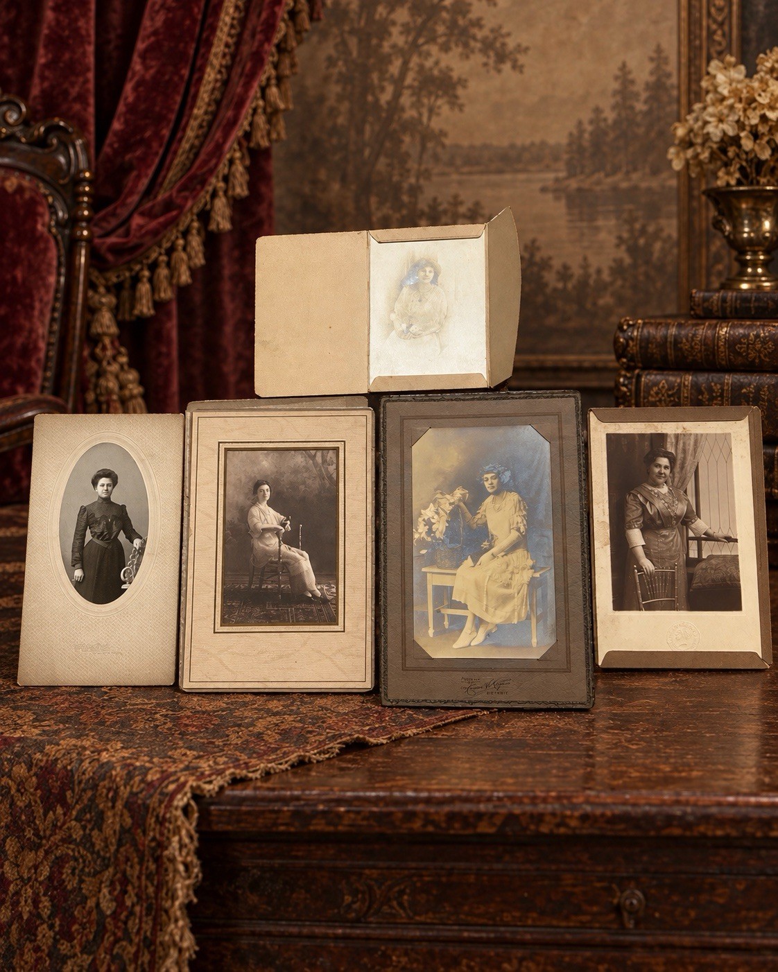 Antique Michigan Cabinet Card Portrait Lot 5pc Women Detroit Monroe 1900-1910 Antique Michigan Cabinet Card Portrait Lot 5pc Women Detroit Monroe 1900-1910