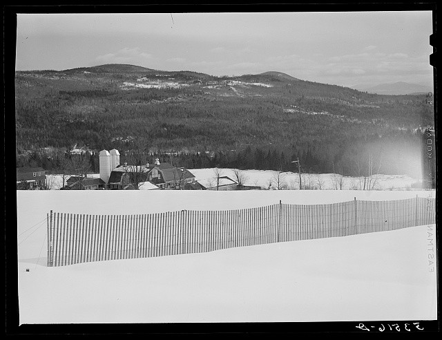 Franconia New Hampshire 1940 Iris Dairy Farm Drift Fence Snow Mountains